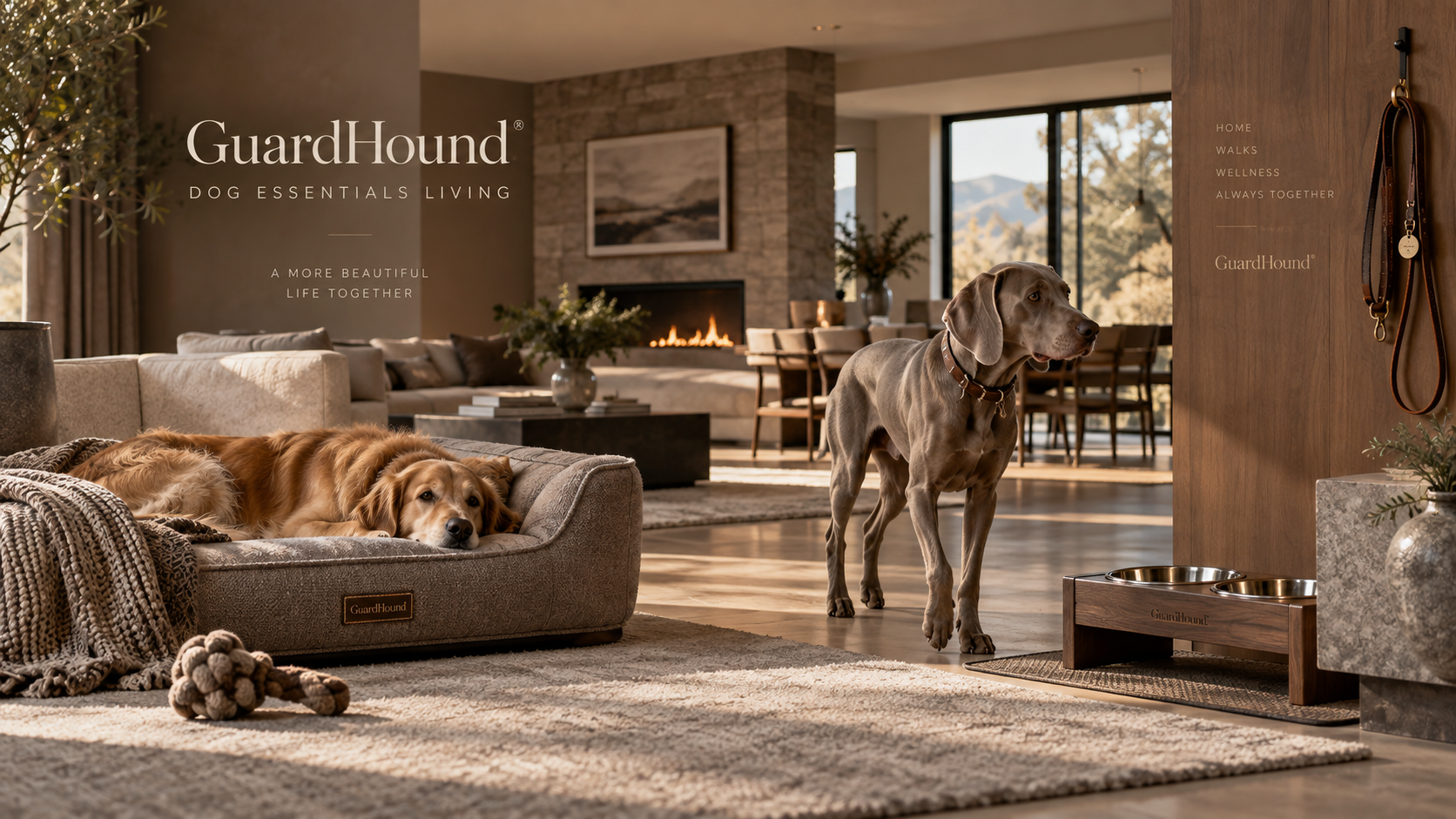 GuardHound 品牌广告 · DOG ESSENTIALS LIVING · 犬用必需品生活方式