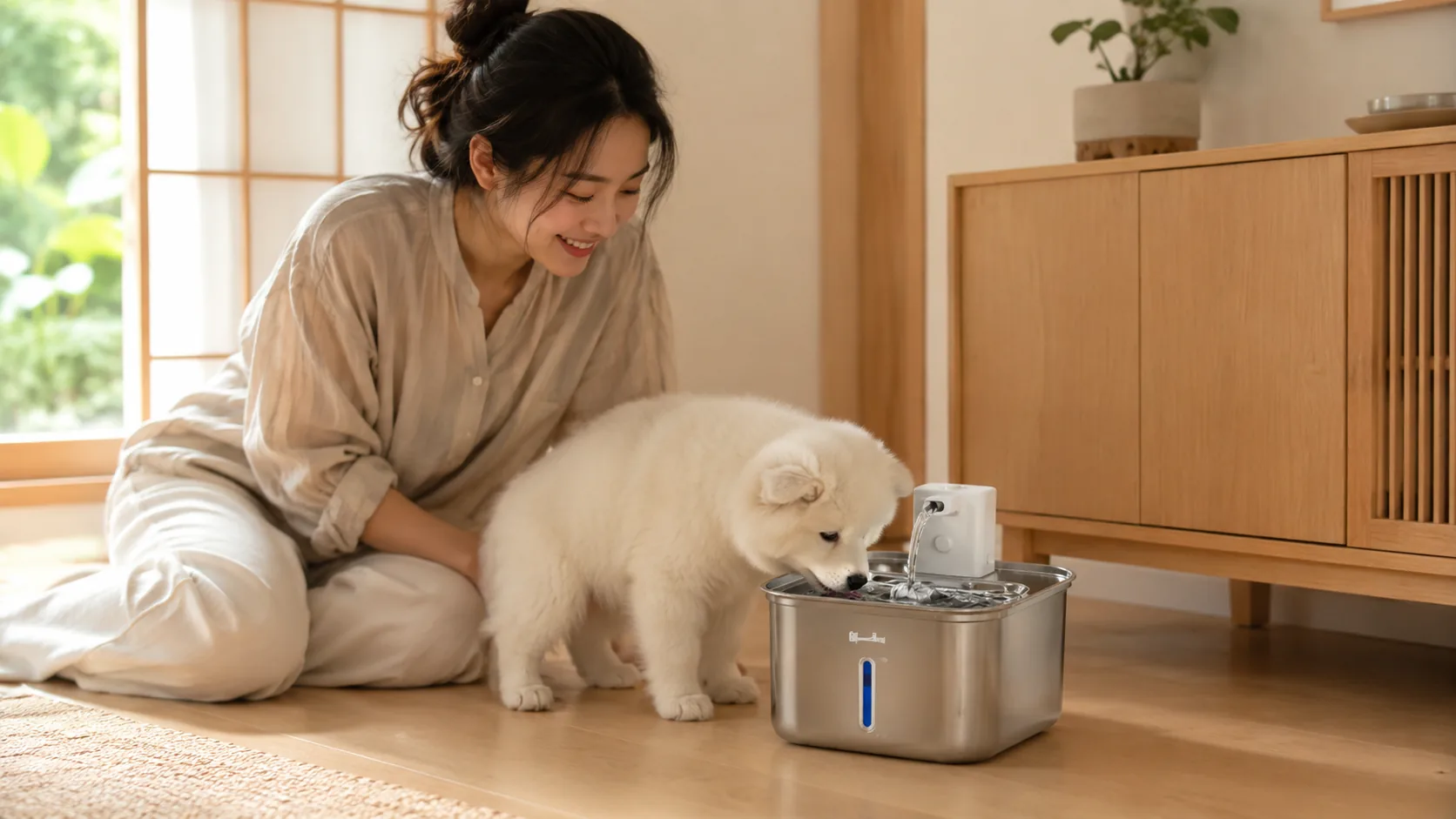 智能不锈钢宠物饮水机 · 书房羊毛毯上 · GuardHound DOG