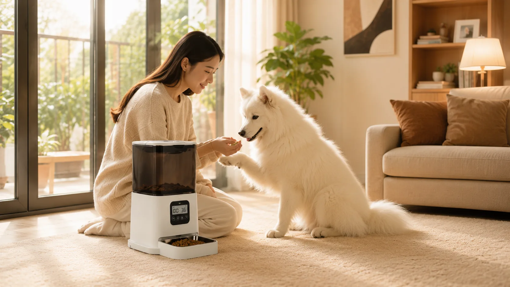 智能双碗宠物喂食器 · 黄昏窗边的陪伴 · GuardHound DOG