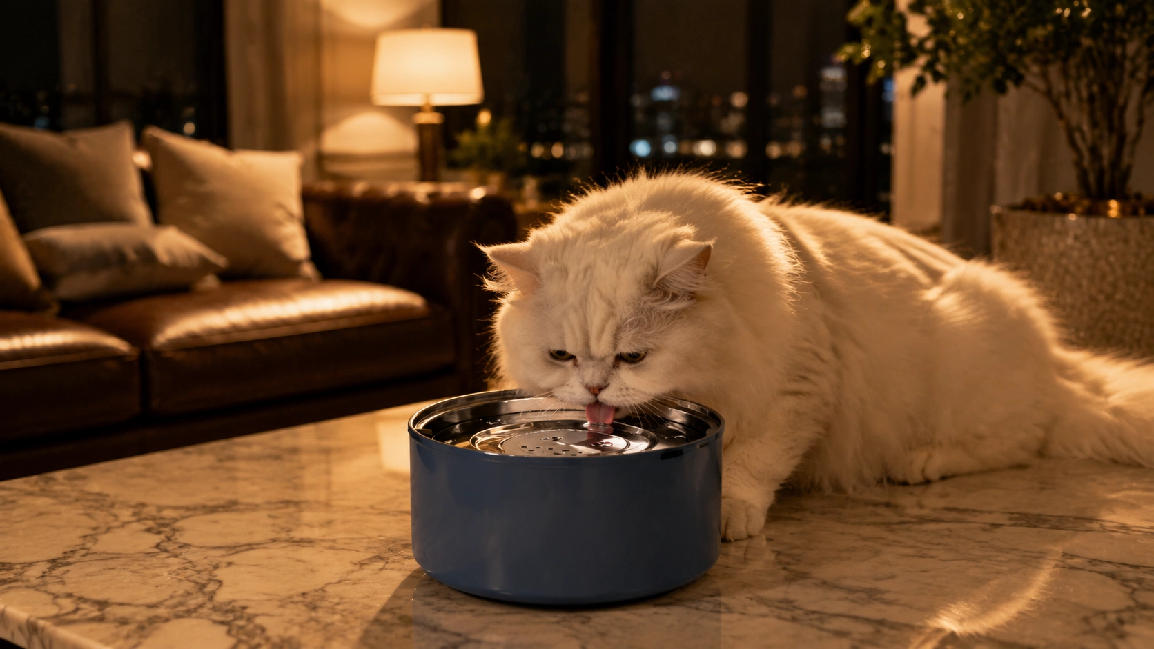 悬浮不锈钢防湿嘴宠物饮水碗 · 夜晚波斯猫的静谧 · GuardHound
