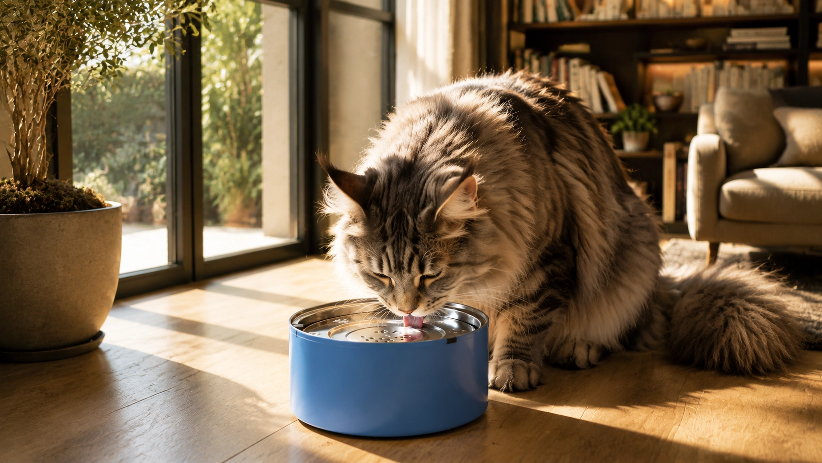 悬浮不锈钢防湿嘴宠物饮水碗 · 缅因猫的午后时光 · GuardHound