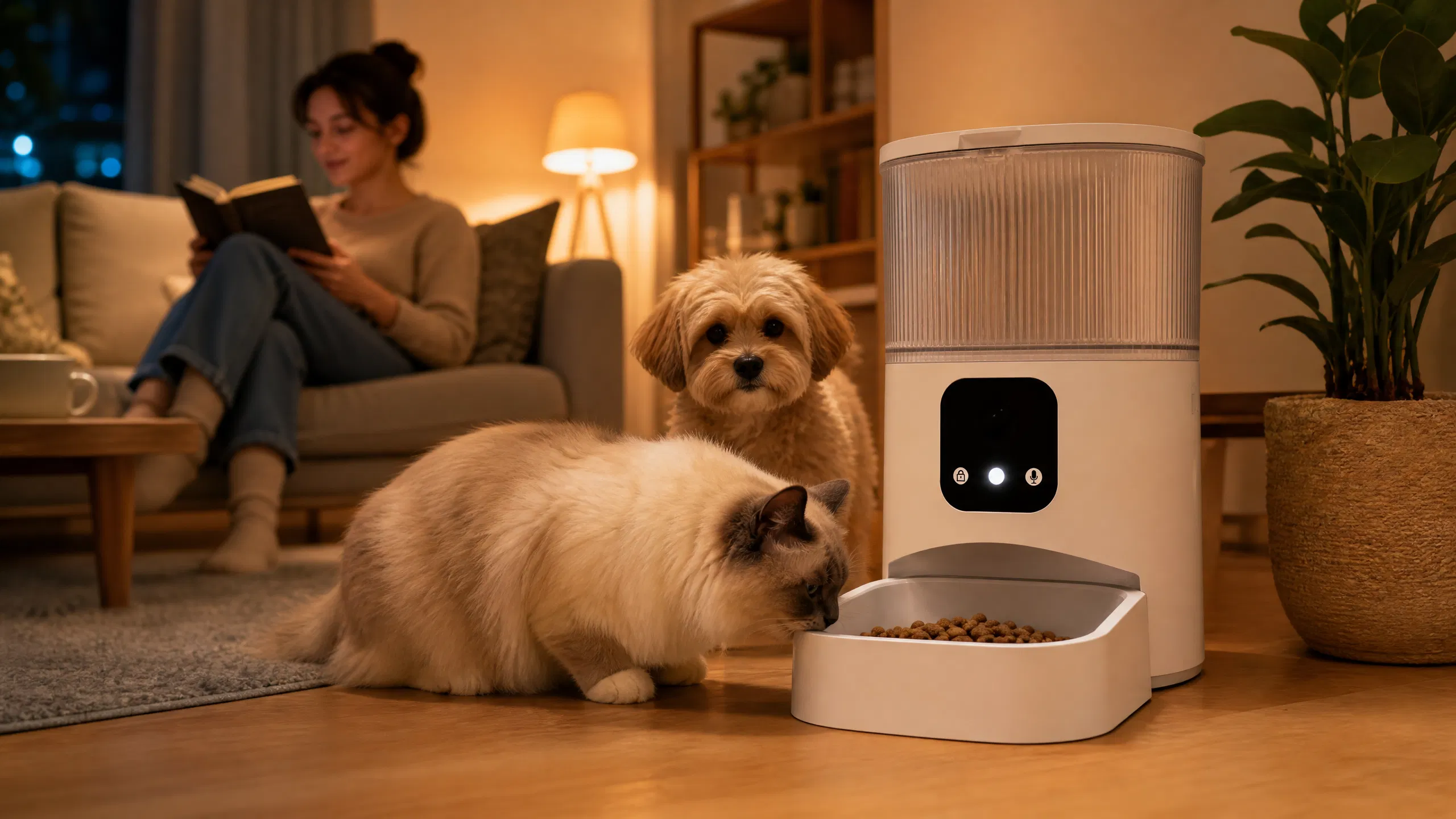 GuardHound 智能喂食器 GH-F1 · 洗衣房烘干机旁的清洁场景 · GuardHound DOG