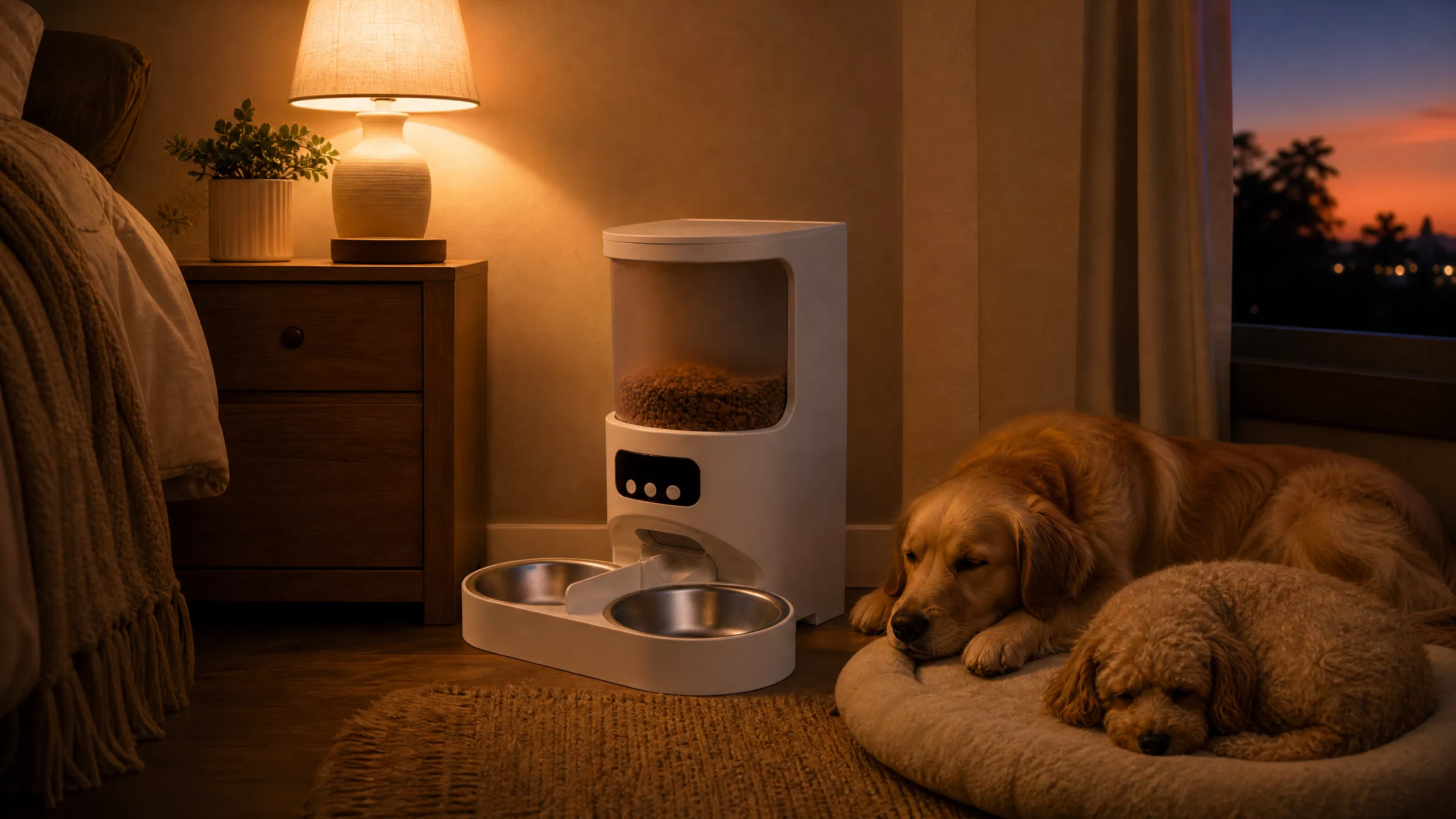 双碗智能自动喂食器 · 夜晚的安静进食 · GuardHound DOG