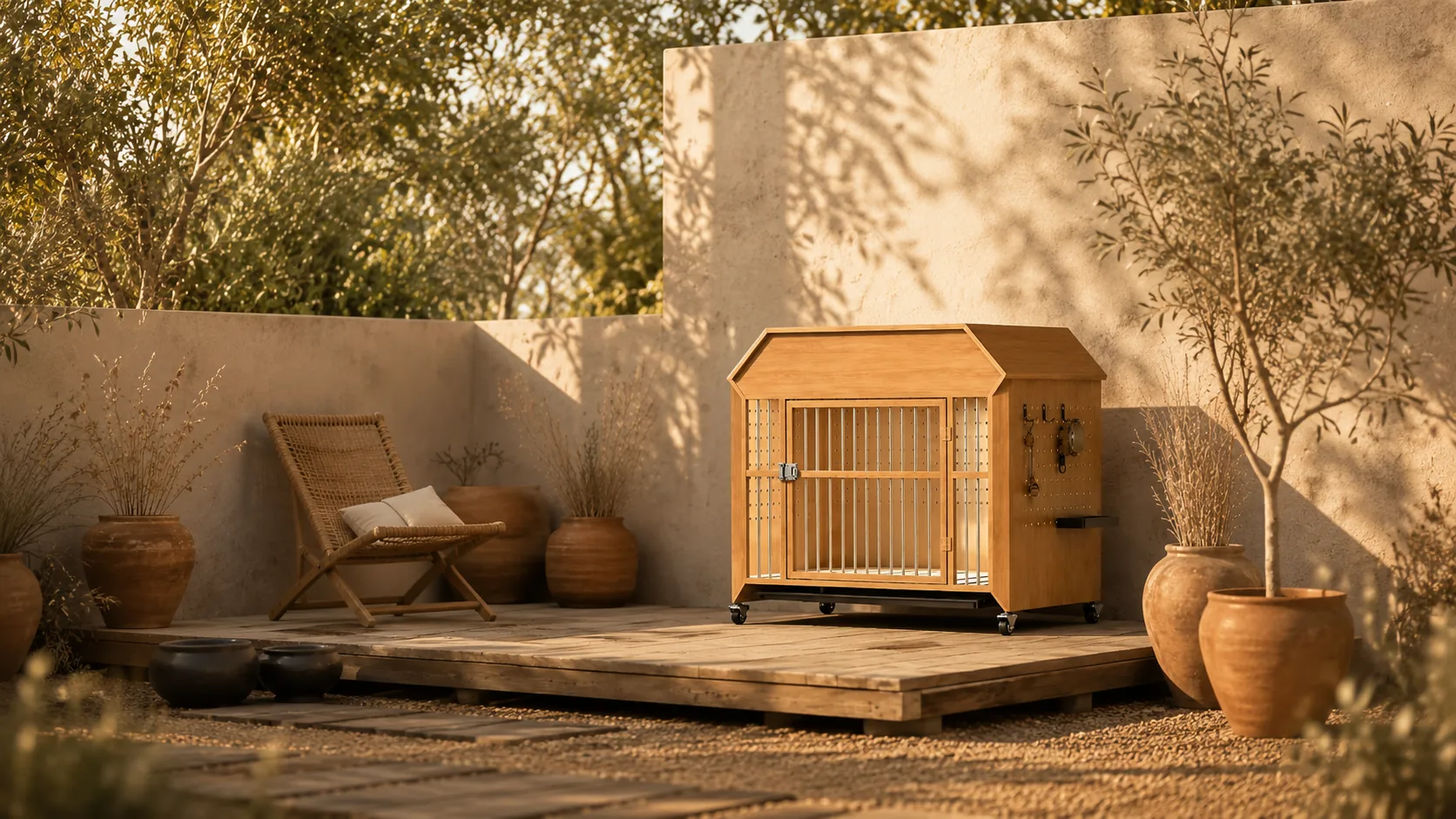 实木小屋式带轮宠物笼 · 细节图 1 · GuardHound DOG