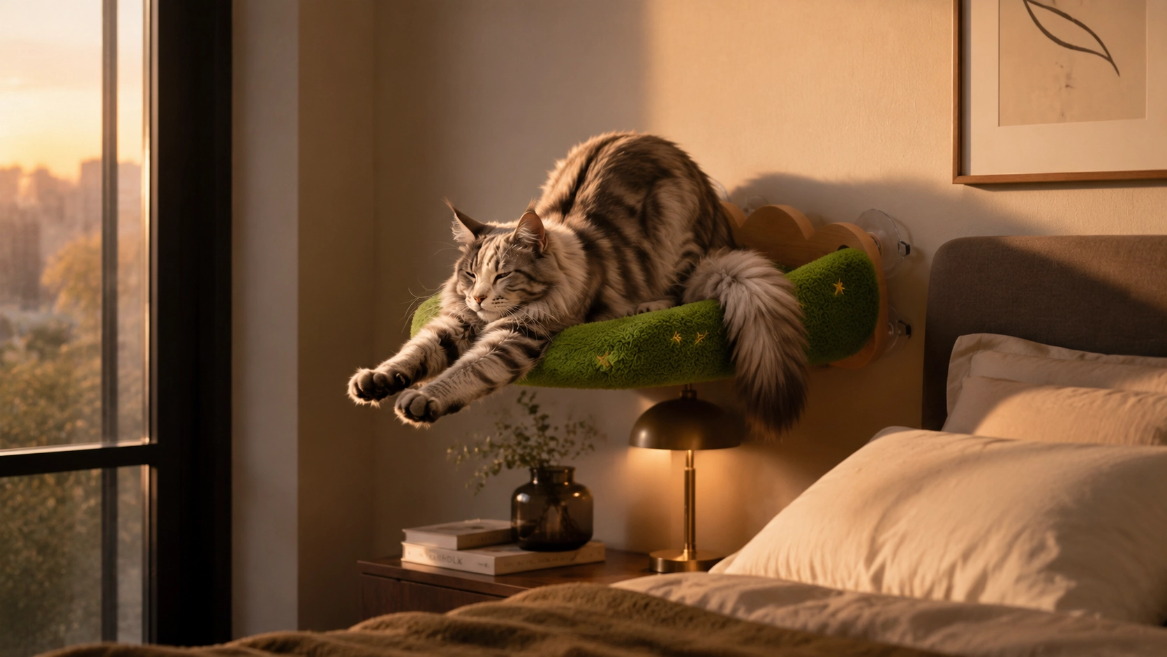 吸盘式挂壁猫窝 · 黄昏卧室的缅因猫 · GuardHound