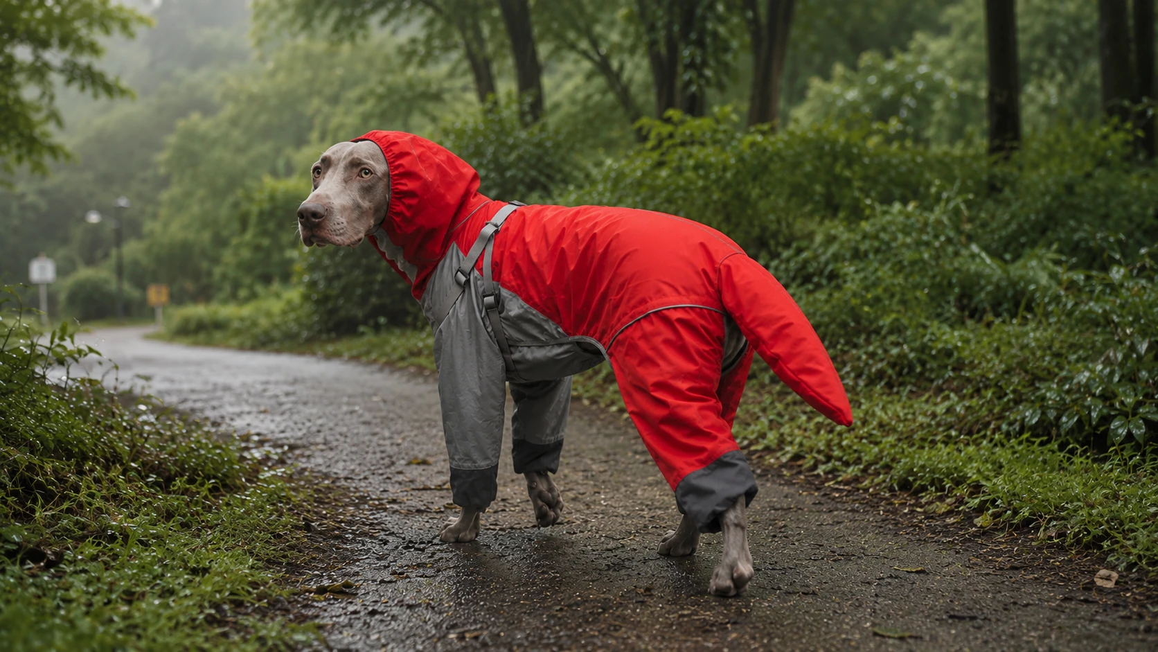 雨天遛狗防水大狗全包连帽冲锋雨衣 · 反光条设计 · GuardHound DOG
