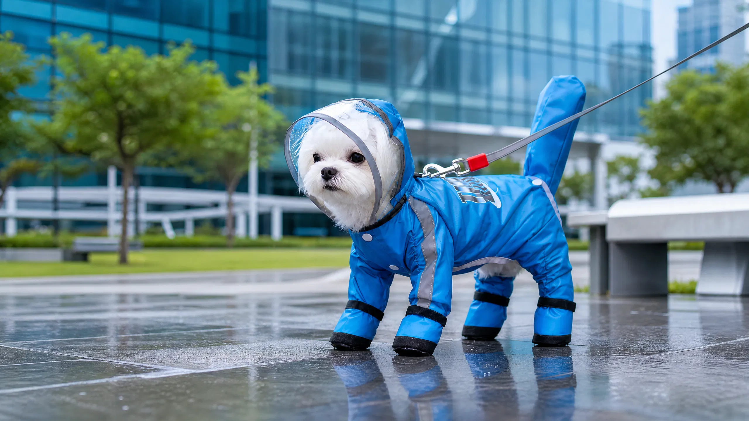 狗狗雨衣可牵引四脚包尾防水 · 天际湛蓝 · GuardHound DOG