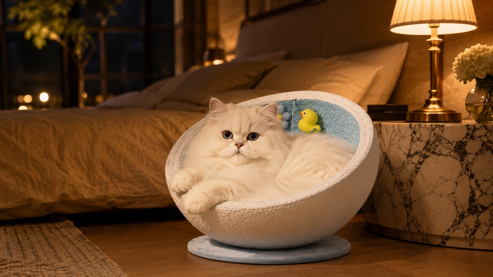 半圆蛋壳猫窝 · 夜晚卧室的波斯猫 · GuardHound