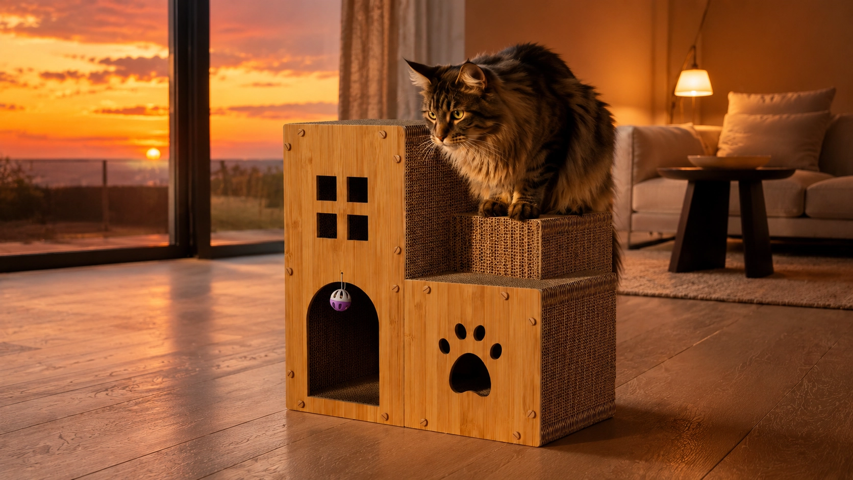 阶梯城堡猫抓板窝 · 黄昏时刻的缅因猫 · GuardHound