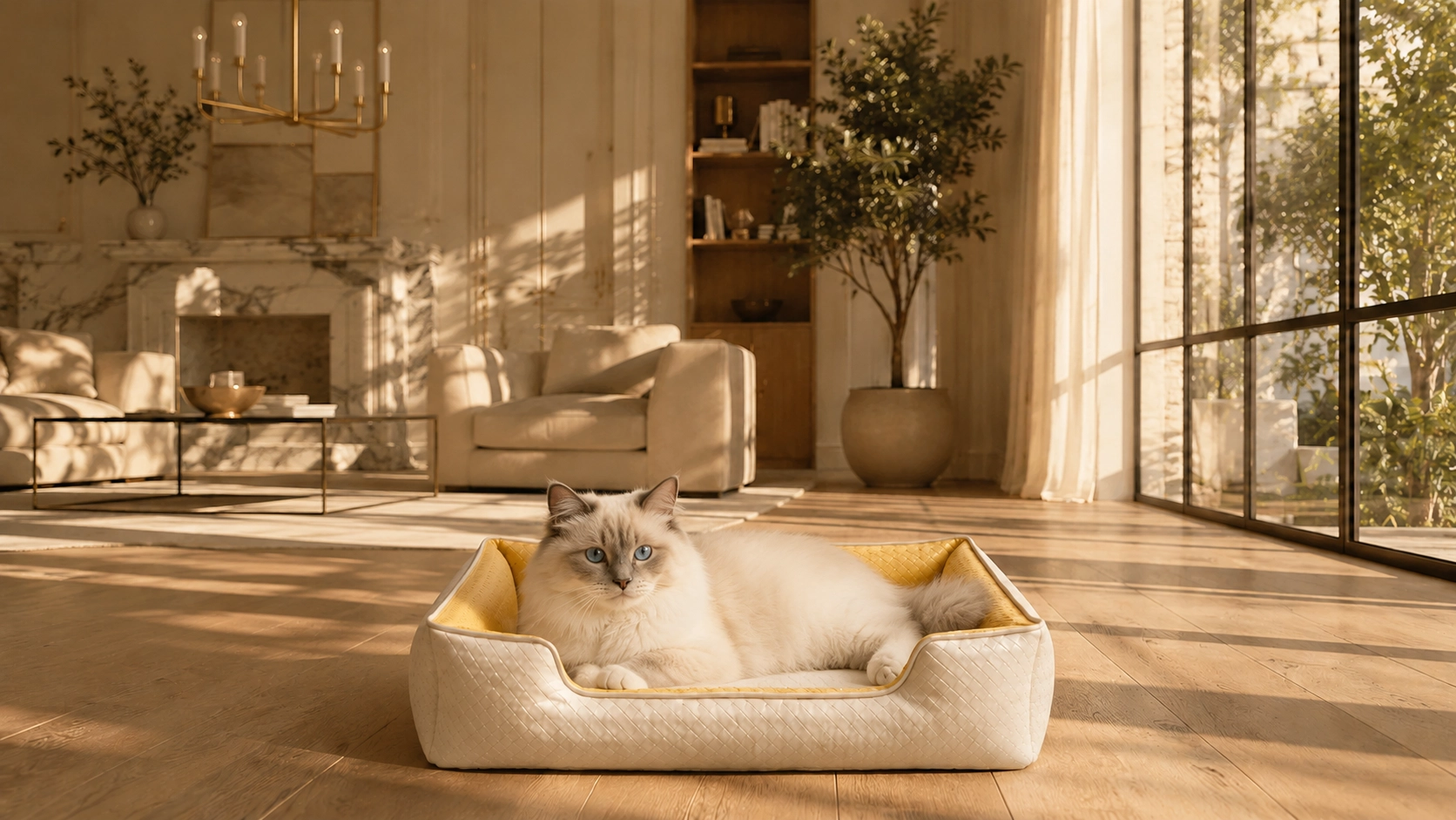 皮革菱形绗缝猫窝 · 清晨客厅阳光猫窝 · GuardHound