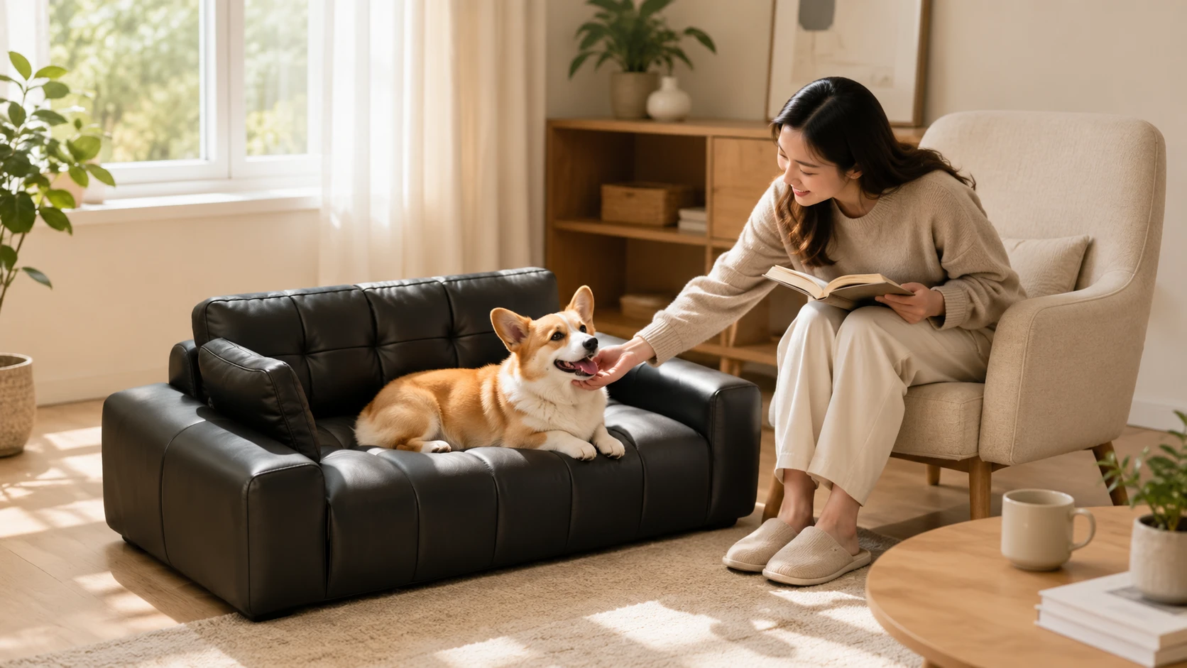 宠物真皮沙发意式皮艺沙发 · 温暖晨光·德牧守护 · GuardHound DOG