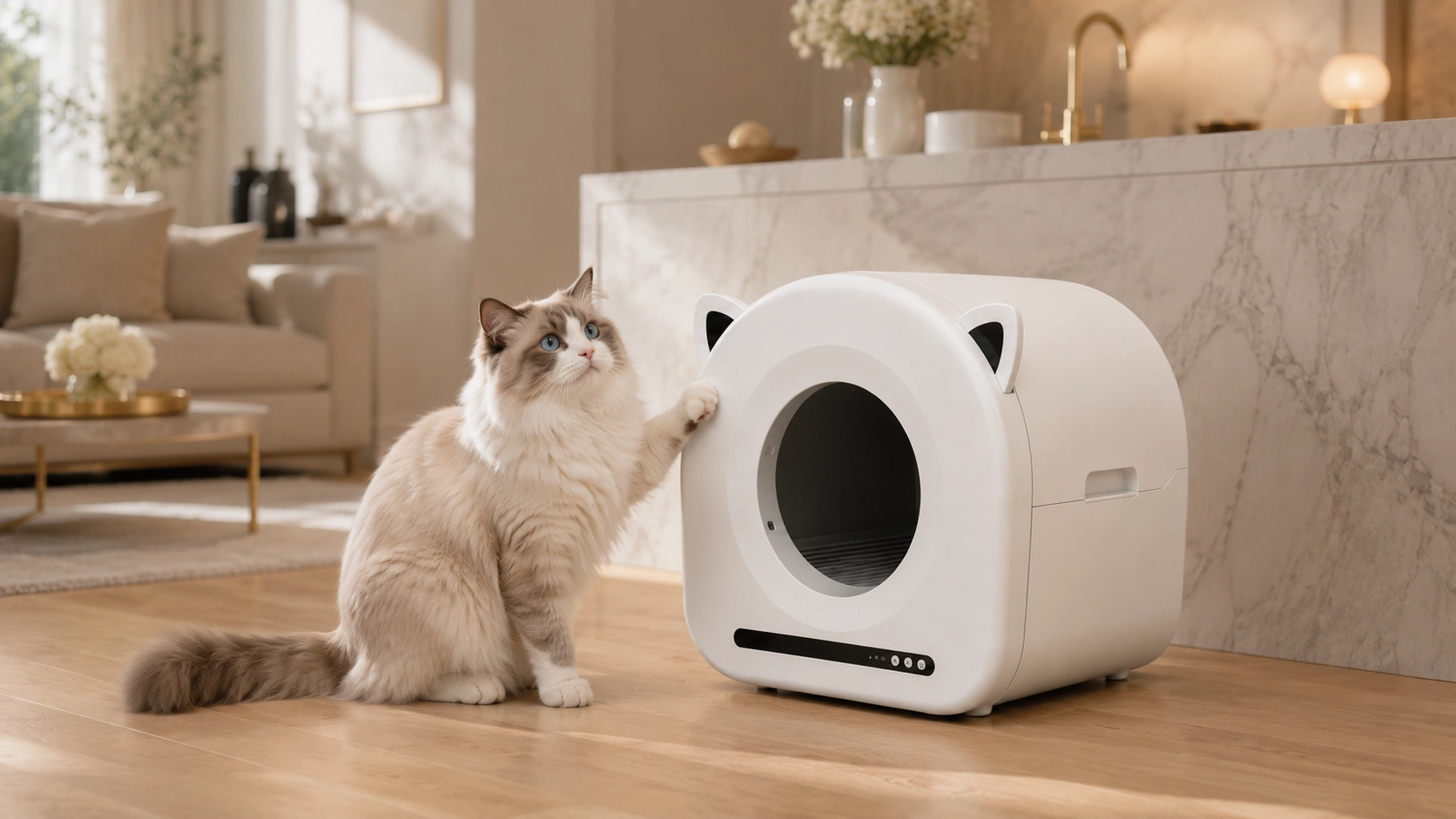 猫耳造型智能猫砂盆 · 净柔云白 · GuardHound