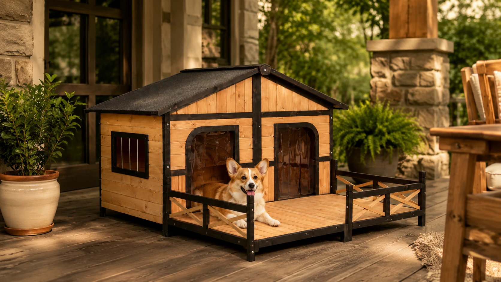 狗窝木房子露台小别墅 · 斜坡屋顶设 · GuardHound DOG