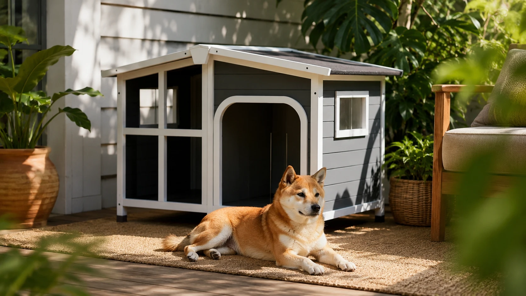 户外实木防水狗笼房 · 格栅门防逃 · GuardHound DOG