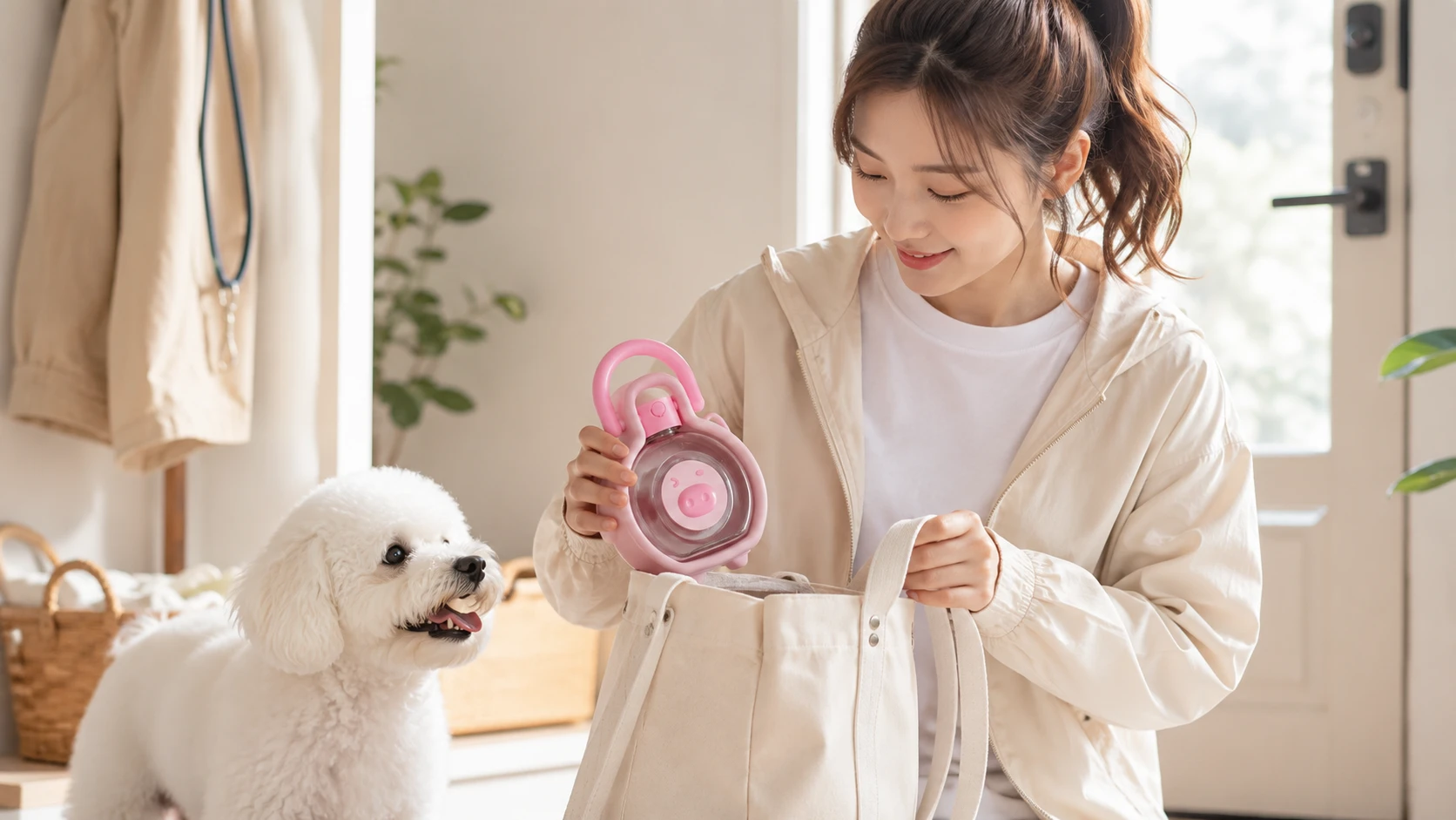 豆豆猪狗狗外出水杯折叠便携饮水器 · 客厅阳光场景 · GuardHound DOG