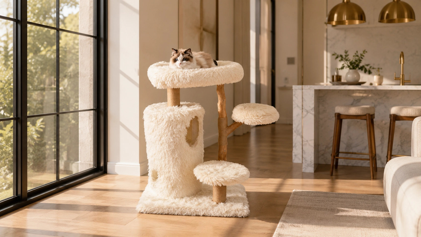 果木双层猫窝猫爬架 · 晨光里的自然休憩空间 · GuardHound