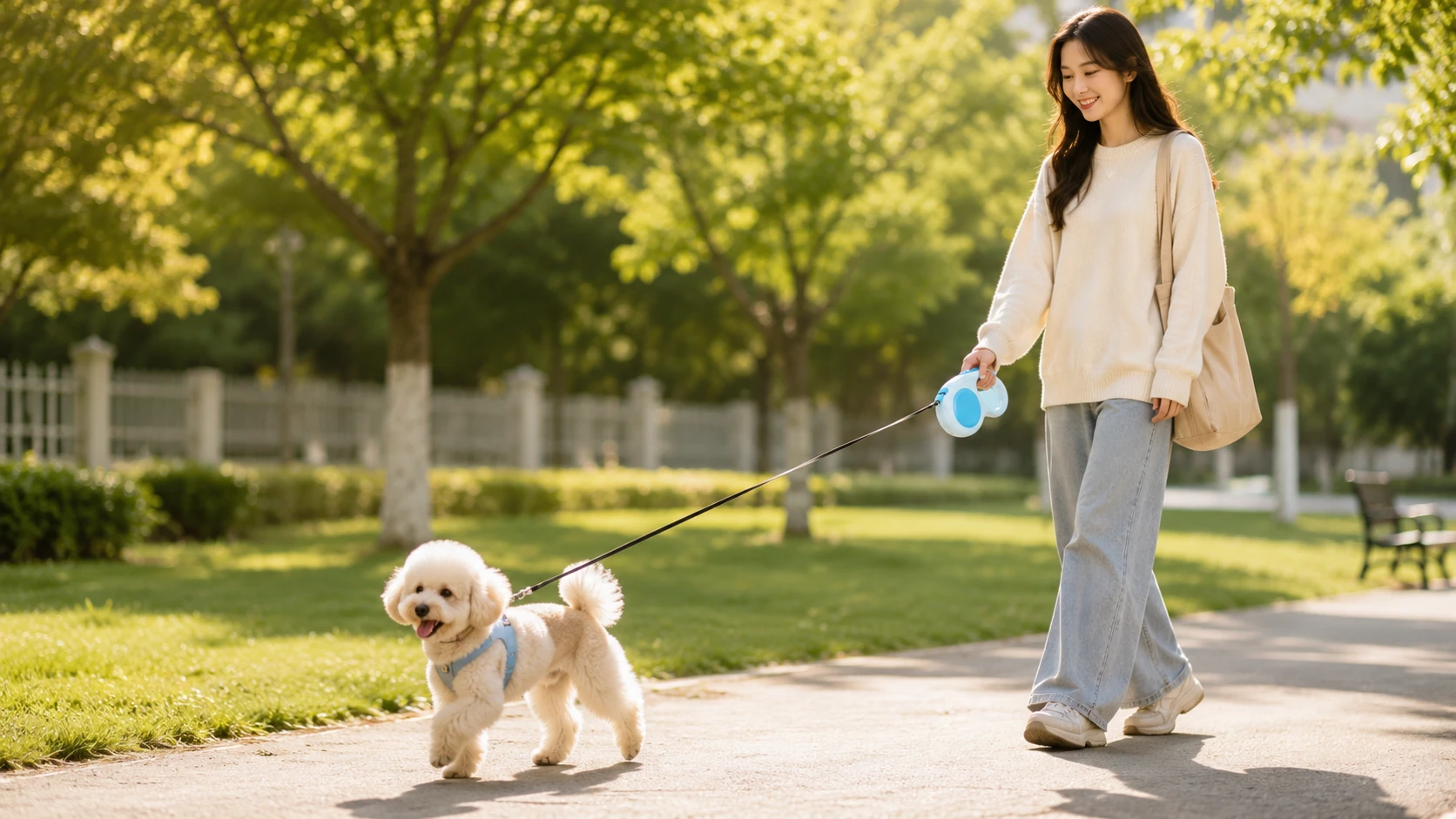 轻便自动伸缩宠物牵引绳 · 清晨厨房边的出行准备 · GuardHound DOG