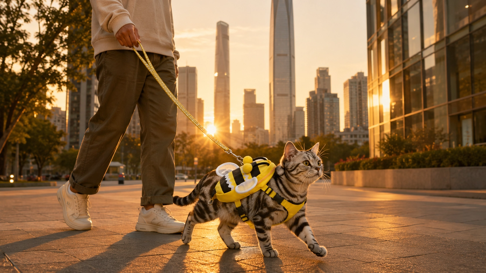 小蜜蜂背包式牵引绳 · 傍晚城市遛弯 · GuardHound