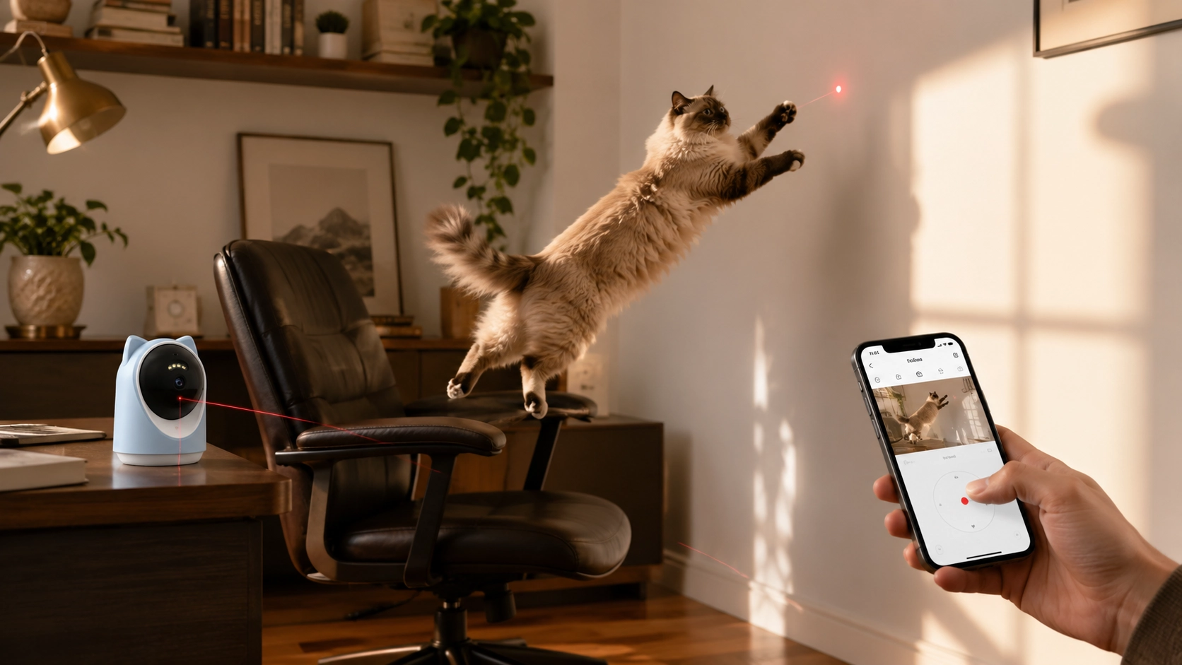 猫耳AI追踪激光逗宠监控 · 午后书房互动 · GuardHound