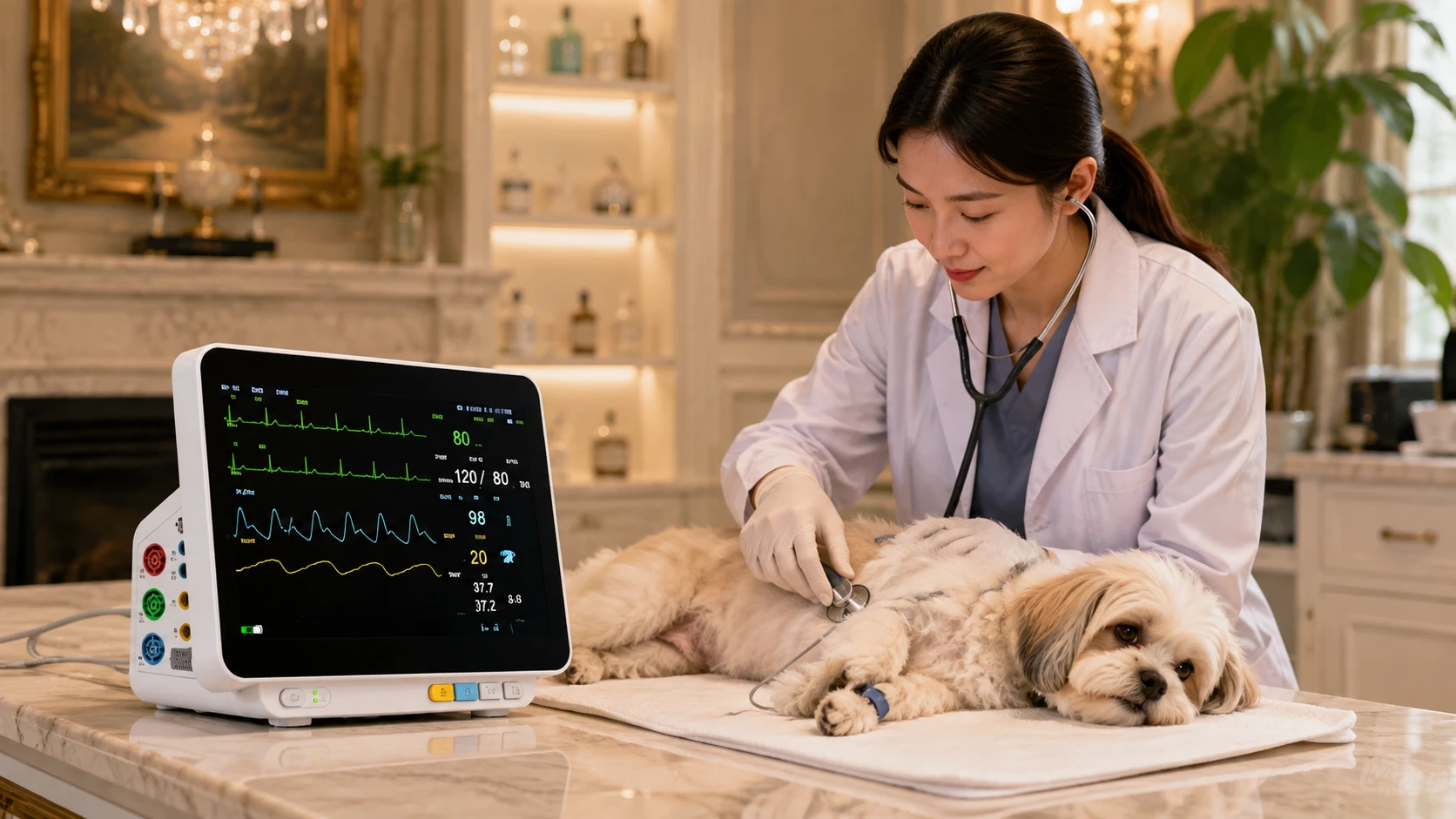 动物心电监护仪 · 午后书房的静谧监测 · GuardHound DOG