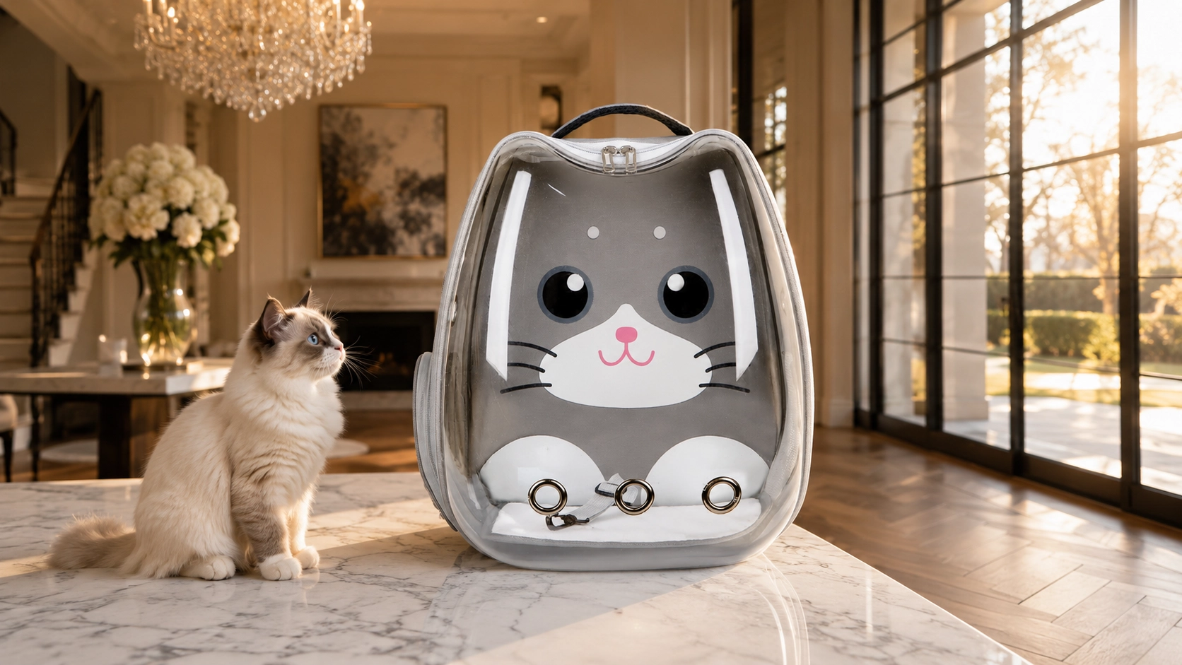 双肩透明卡通猫包 · 全景透明视窗 · GuardHound