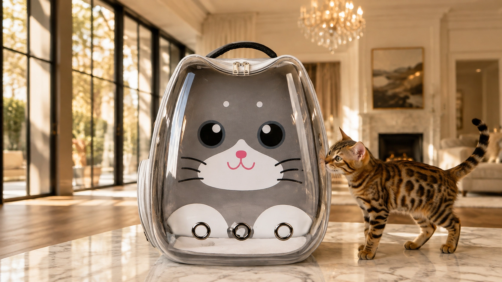 双肩透明卡通猫包 · 舒适减压 · GuardHound