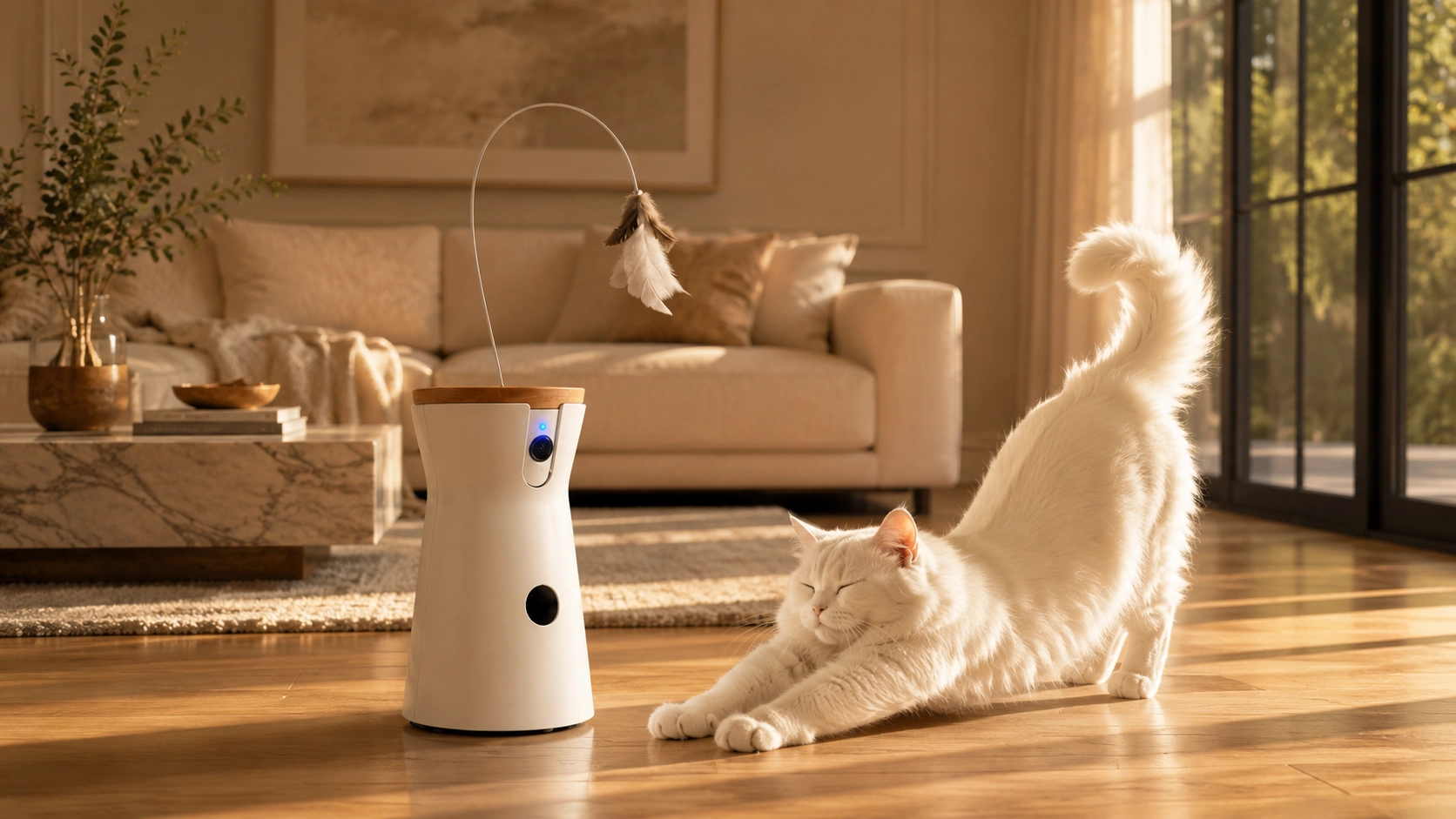 360度AI识别逗猫摄像头 · 晨光中的陪伴 · GuardHound