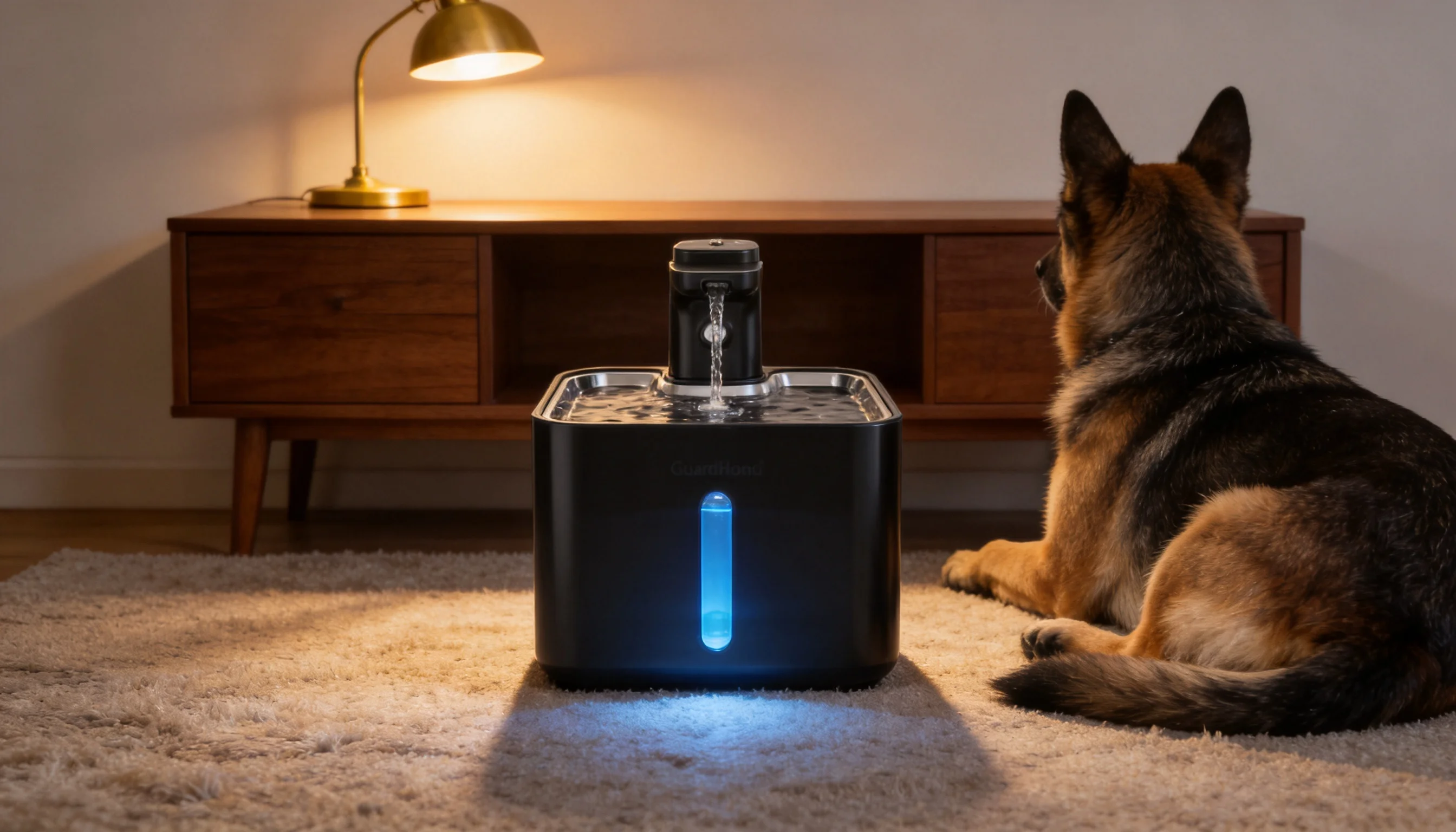 GuardHound 智能循环活水饮水机 · 书房地毯上的安静时刻 · GuardHound DOG