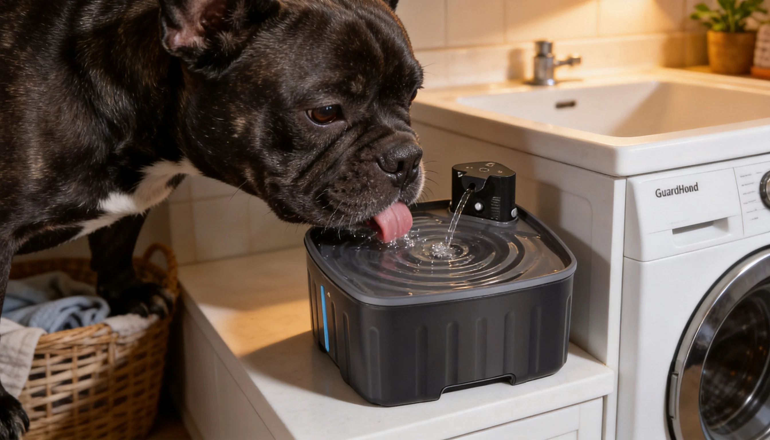 GuardHound 智能循环活水饮水机 · 洗衣房温暖光场景 · GuardHound DOG