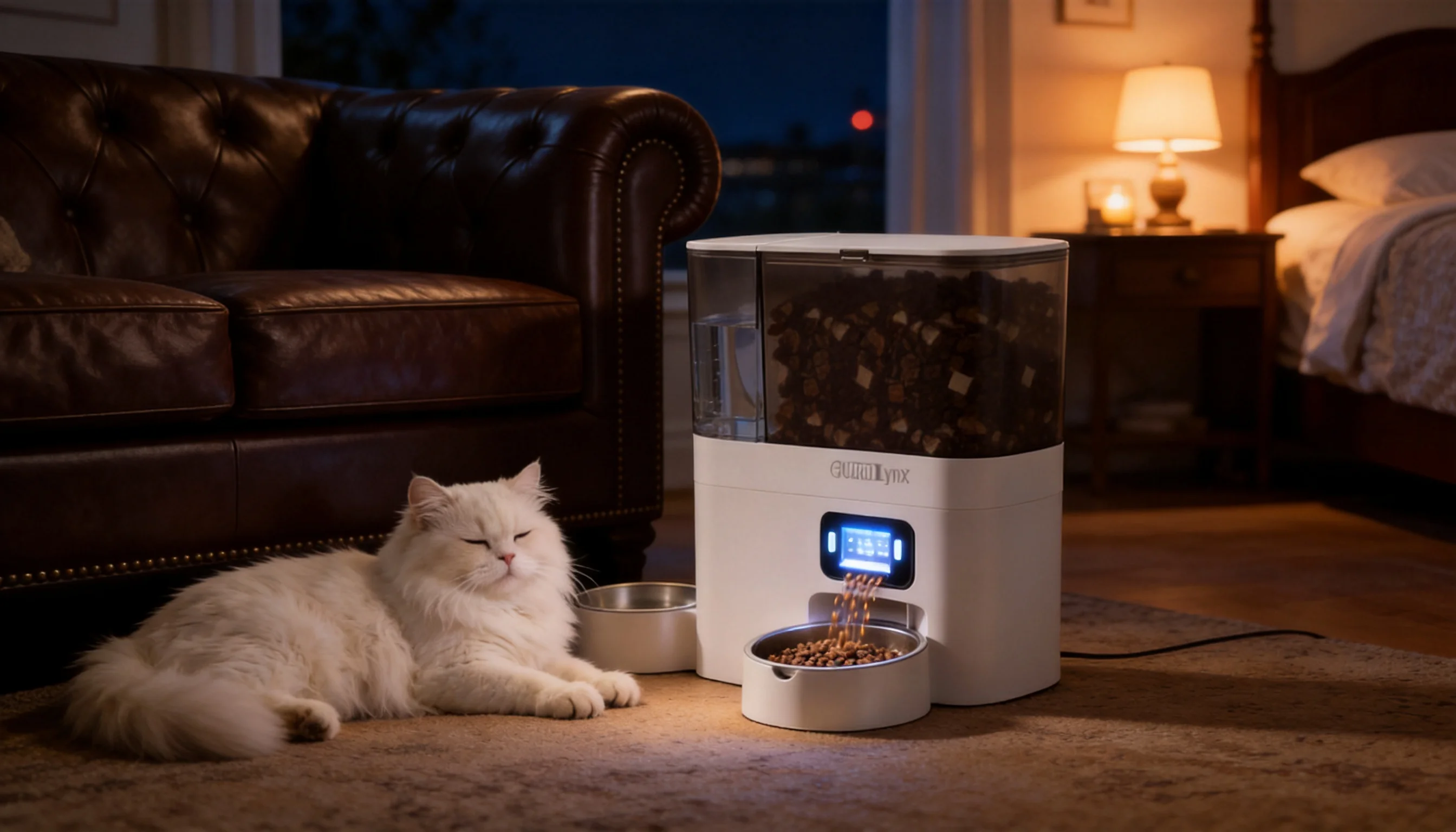 智能喂食饮水一体机 · 夜晚卧室的猫用喂食器 · GuardHound