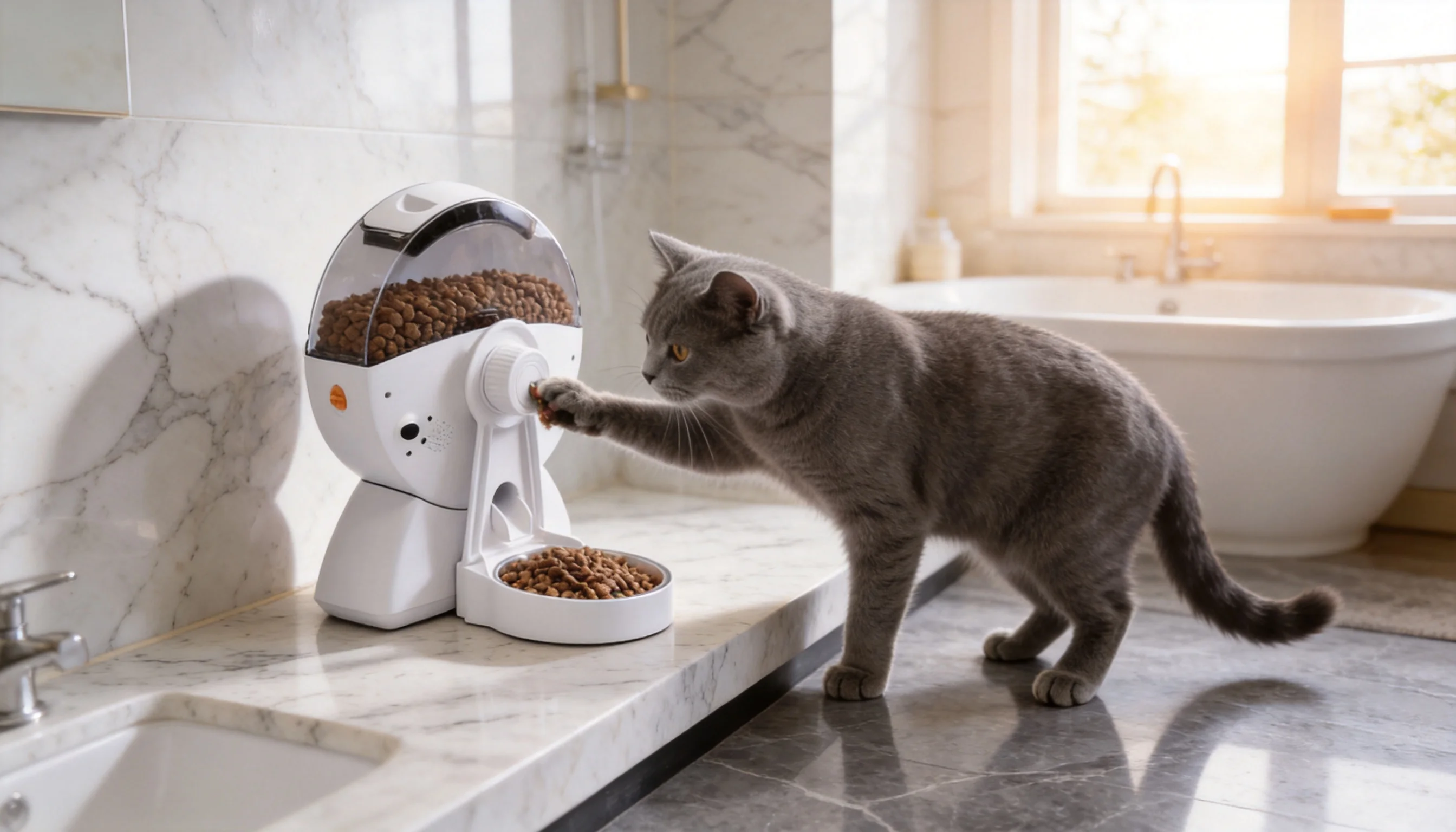 笼内智能喂食器 · 浴室角落的俄罗斯蓝猫 · GuardHound