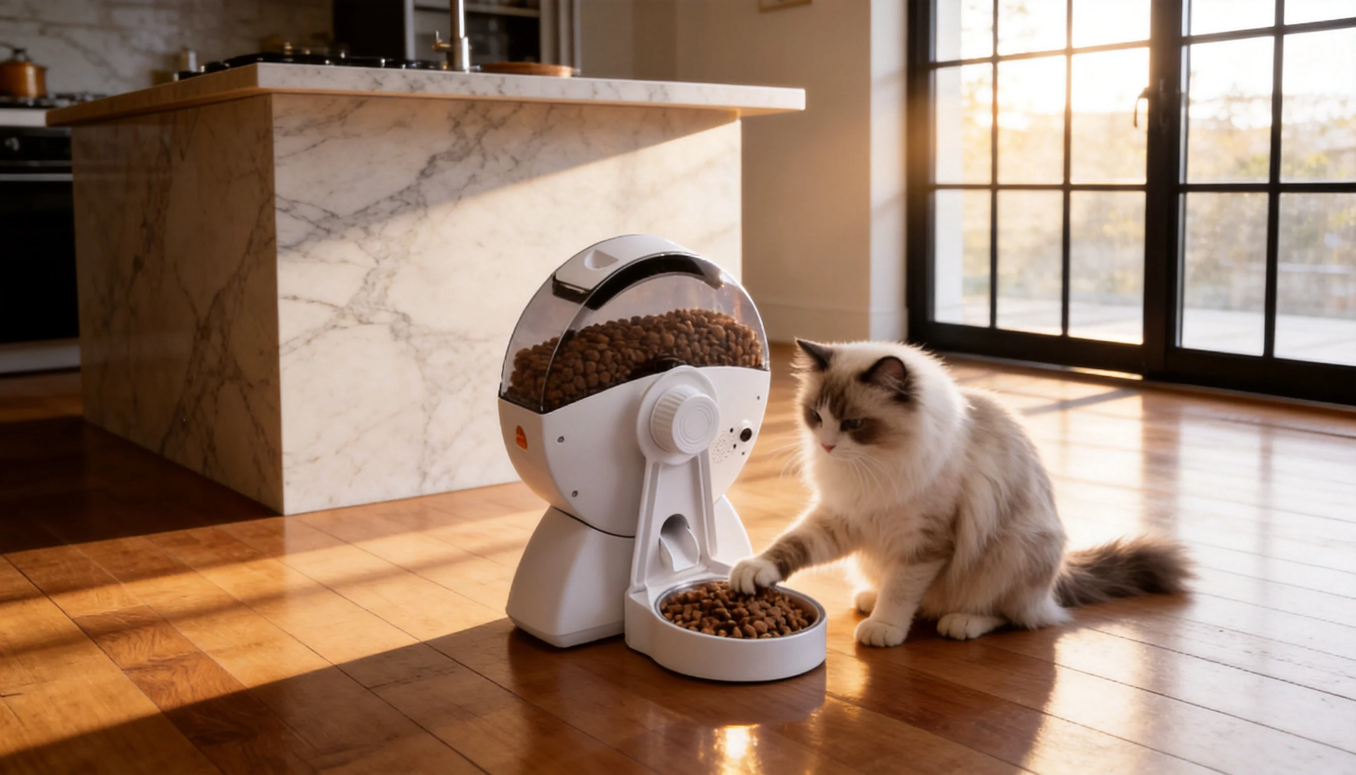 笼内智能喂食器 · 清晨阳光下的布偶猫 · GuardHound