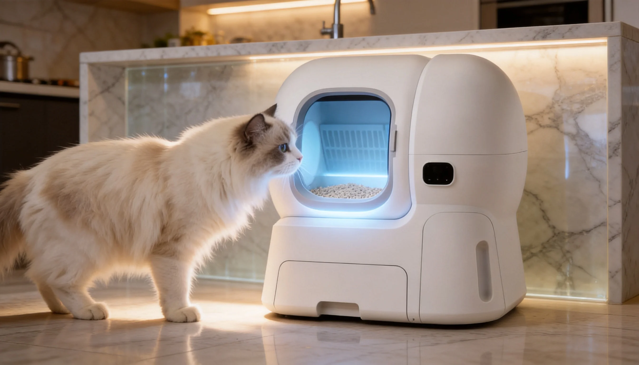 自动补砂猫砂盆 · 清晨阳光下的智能猫砂盆 · GuardHound