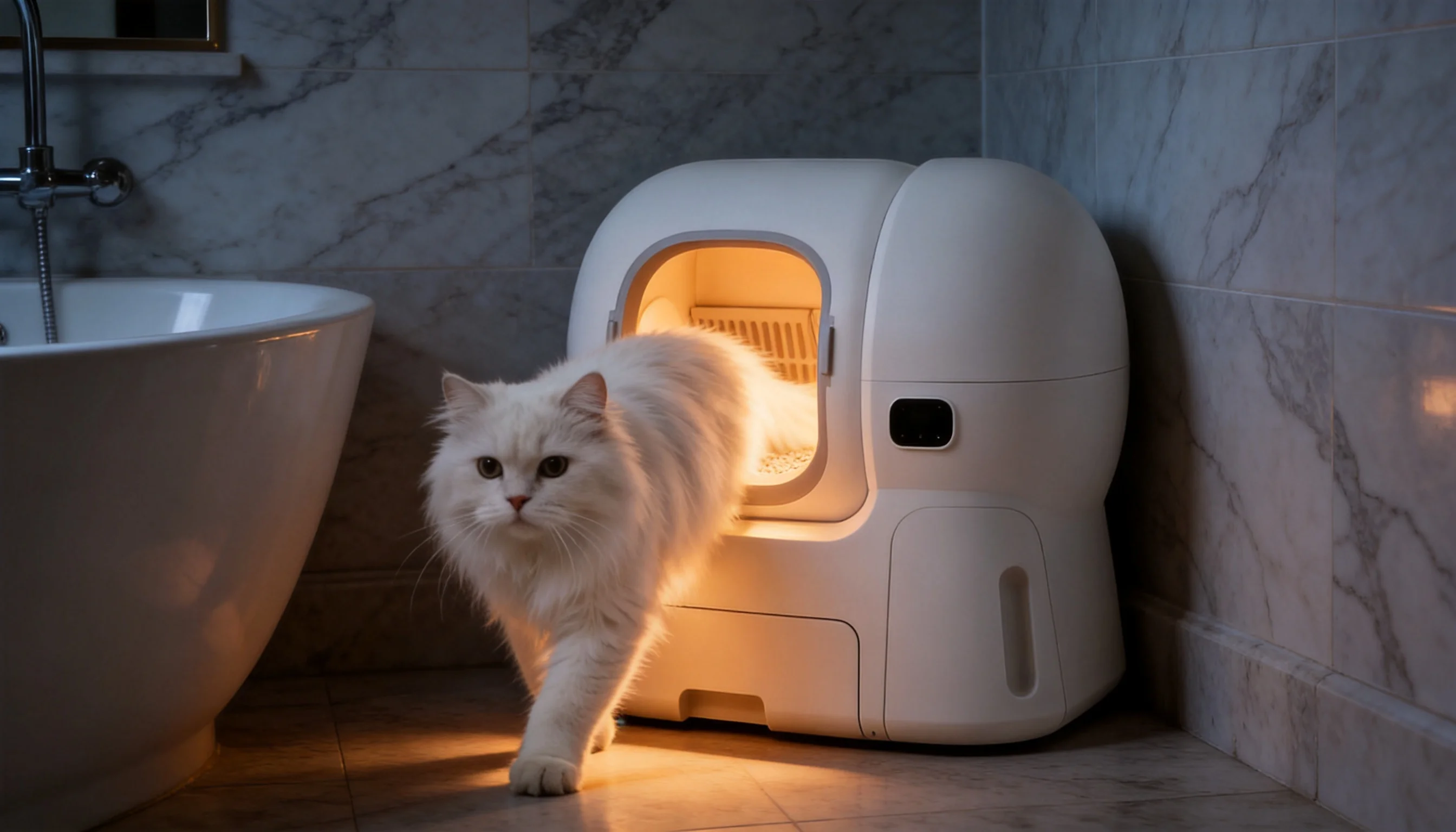 自动补砂猫砂盆 · 夜晚浴室角落的安静守护 · GuardHound