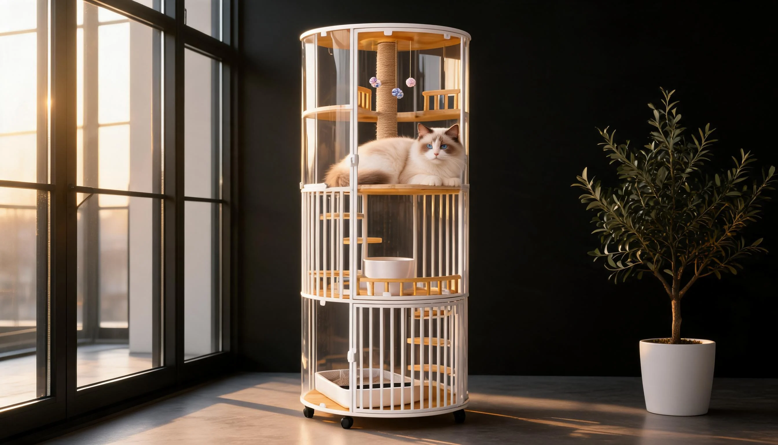 360度全景豪华猫笼 · 清晨阳光与布偶猫 · GuardHound