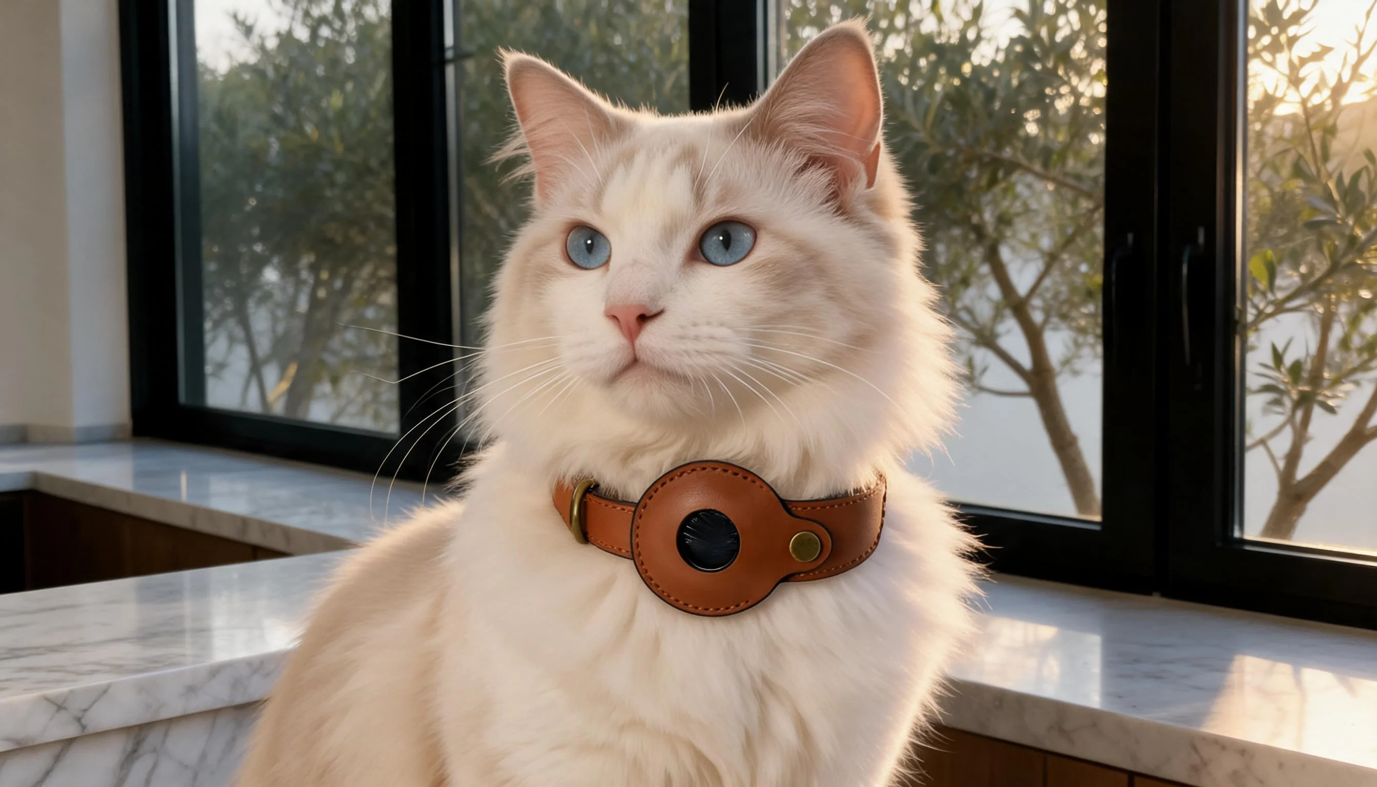 真皮项圈适配Air Tag · 晨光中的布偶猫 · GuardHound