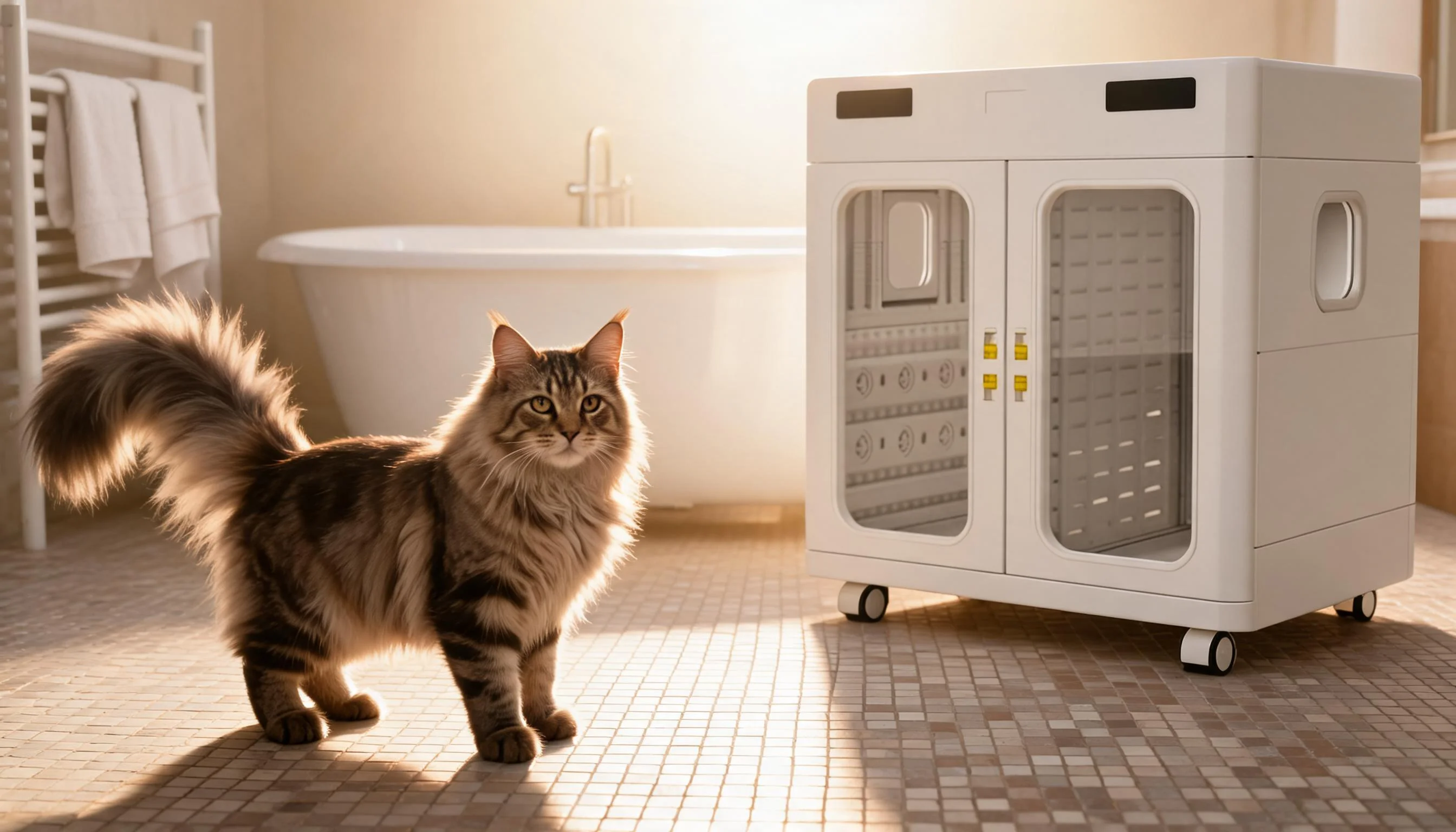 双门大容量智能烘干箱 · 主卧浴室中的缅因猫 · GuardHound