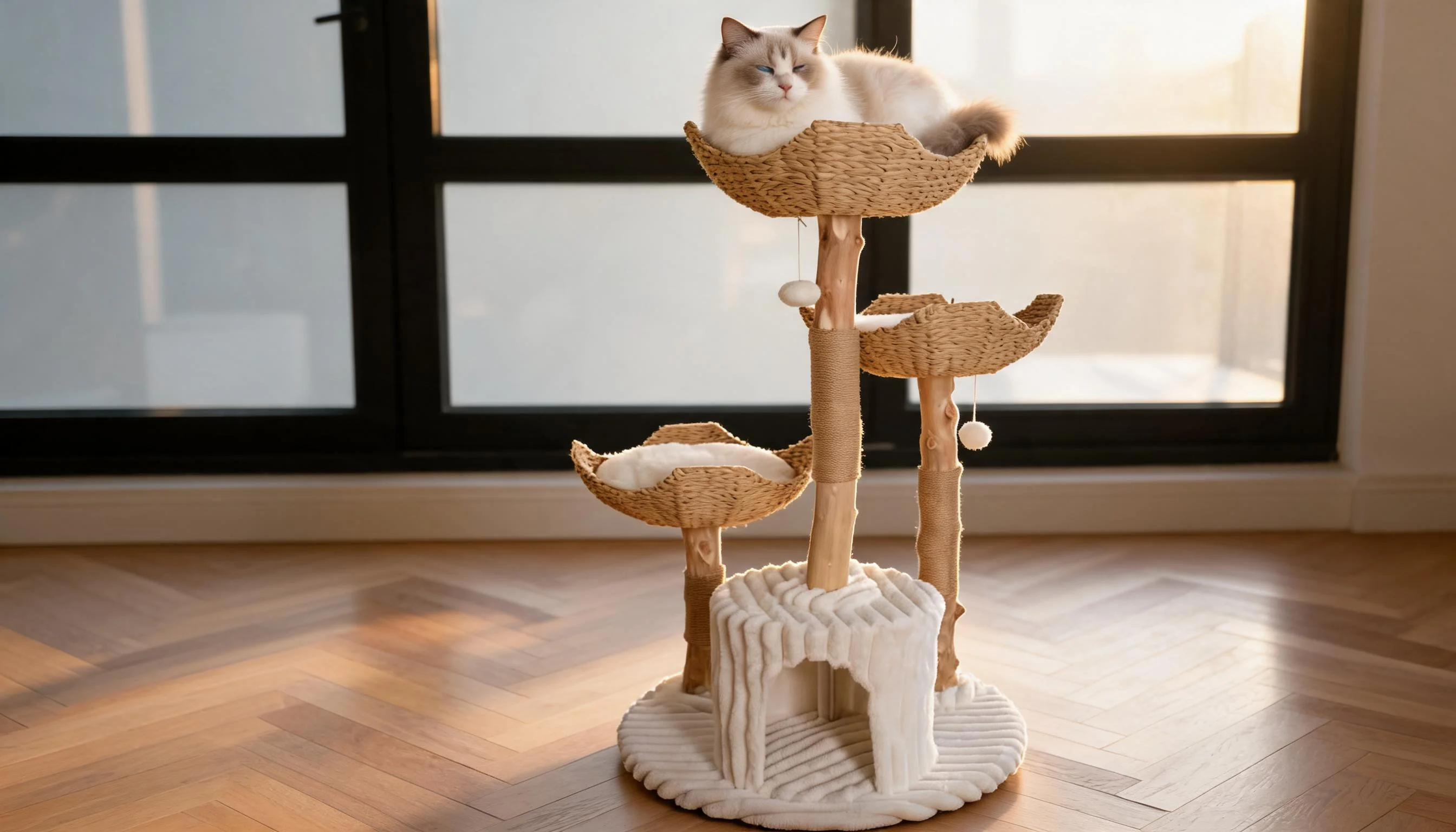 果木藤编猫爬架 · 晨光中的布偶猫 · GuardHound