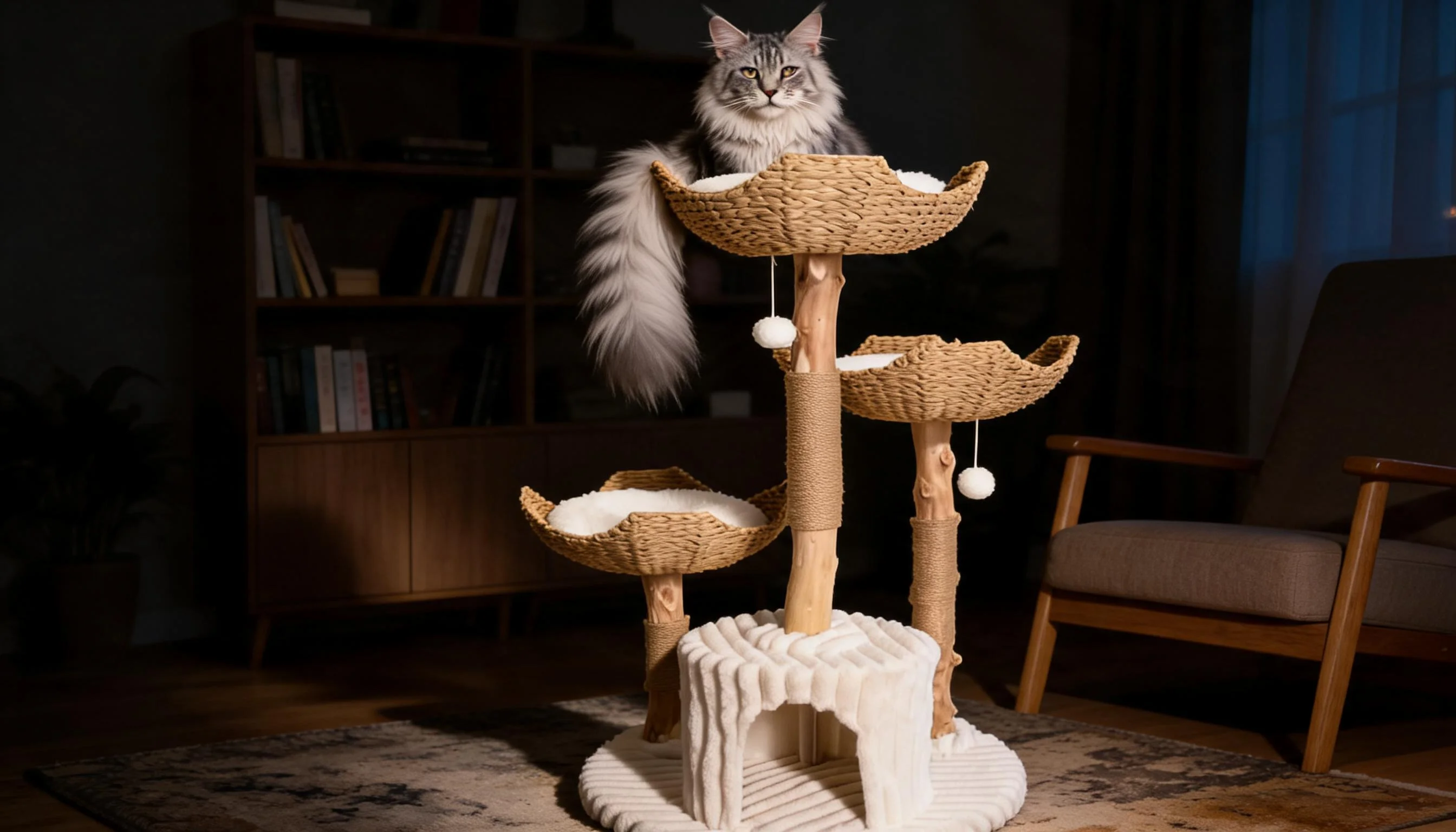 果木藤编猫爬架 · 夜晚的缅因猫 · GuardHound