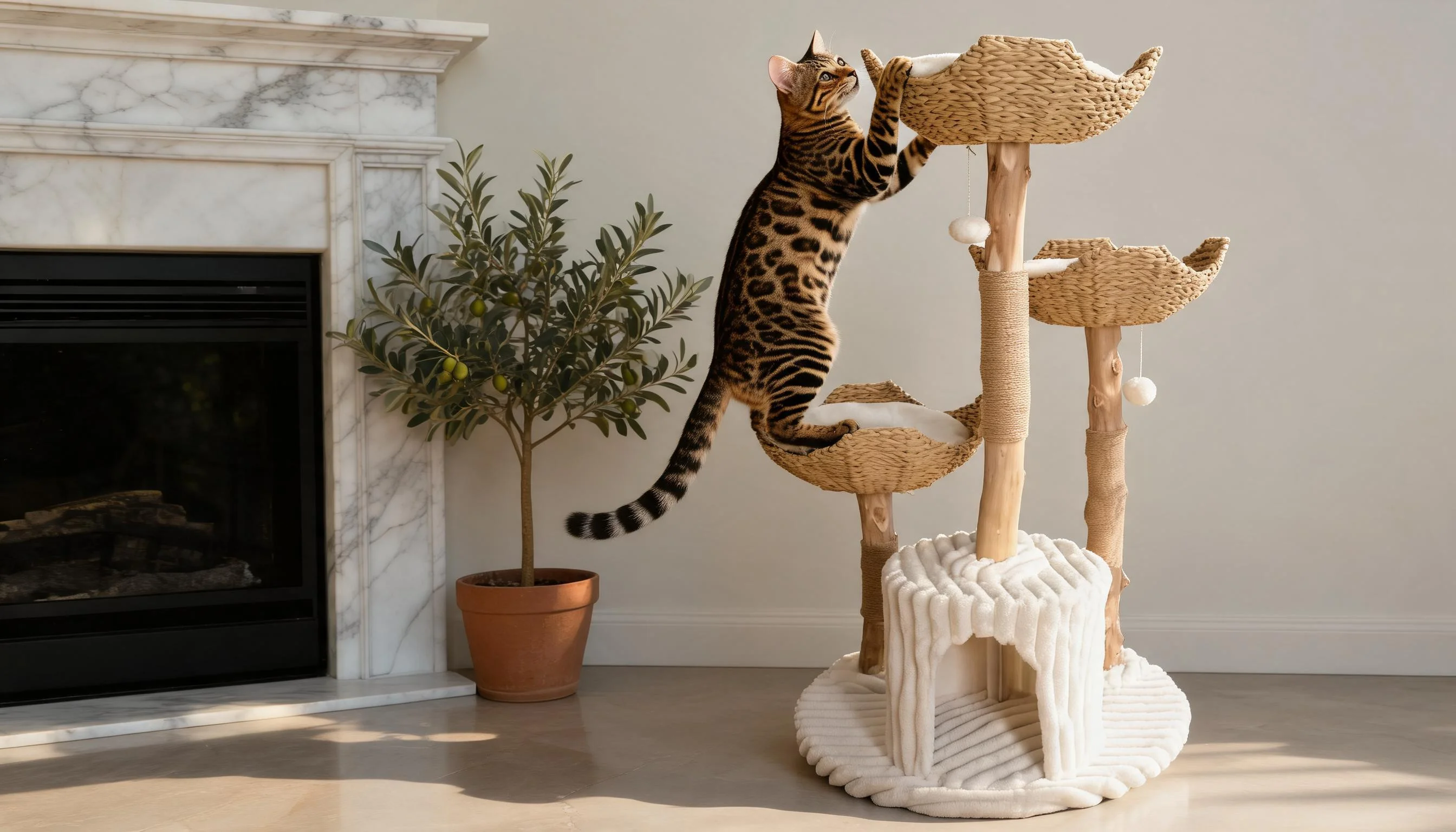 果木藤编猫爬架 · 午后阳光下的孟加拉豹猫 · GuardHound