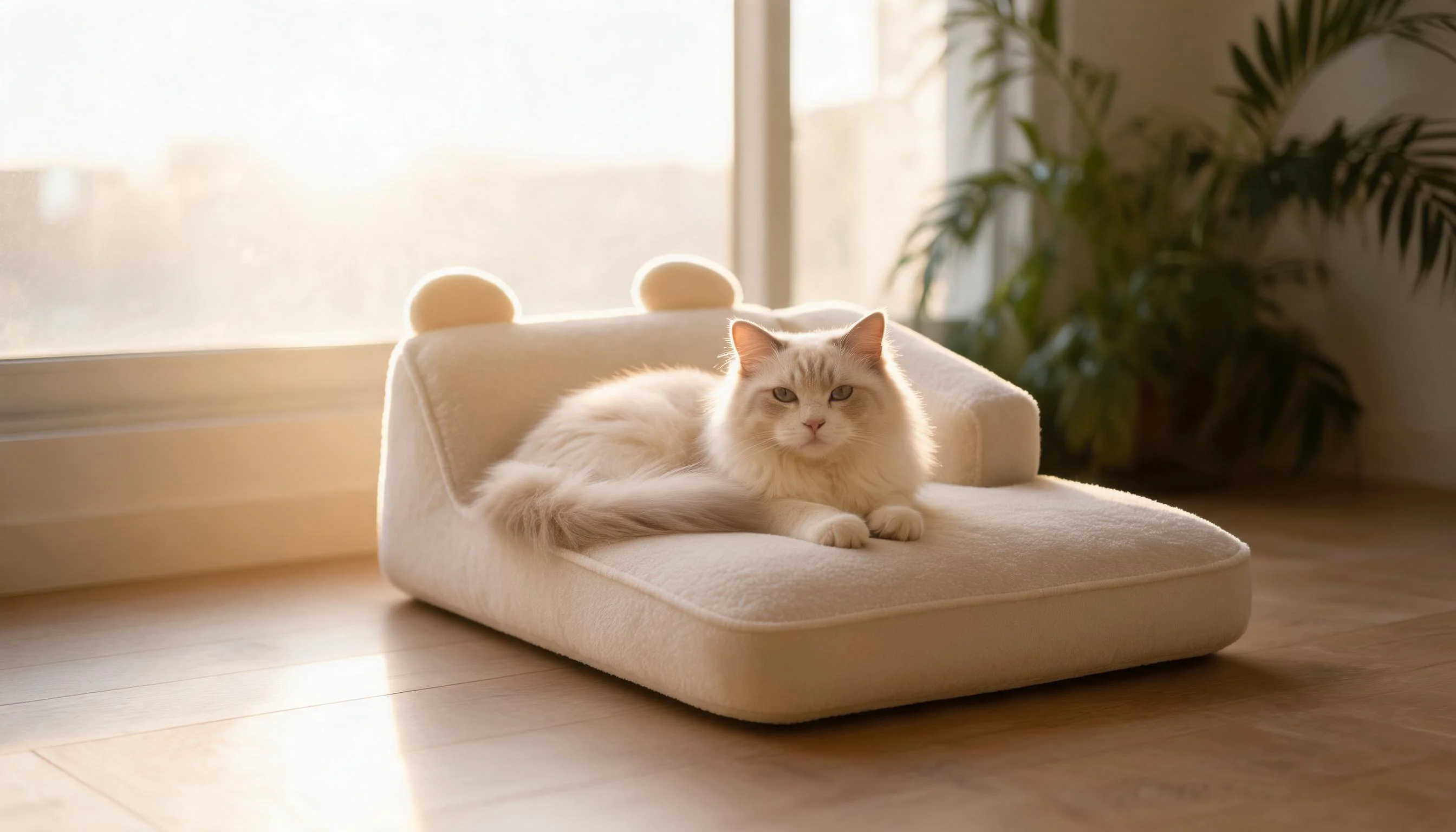 护颈扶手猫床 · 晨光中的舒适角落 · GuardHound