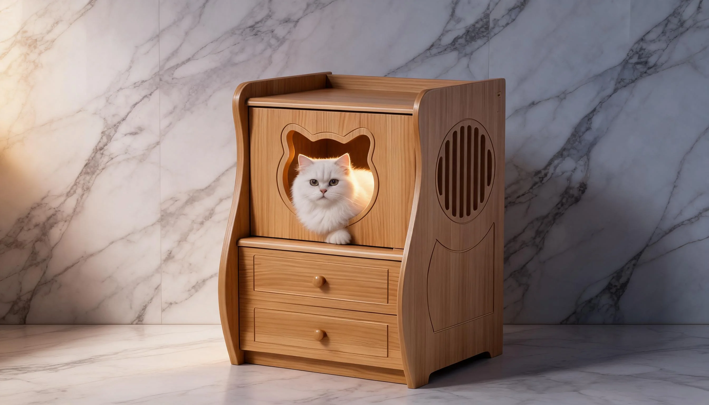 人宠共用孔雀松床头柜猫窝 · 大理石畔 · GuardHound