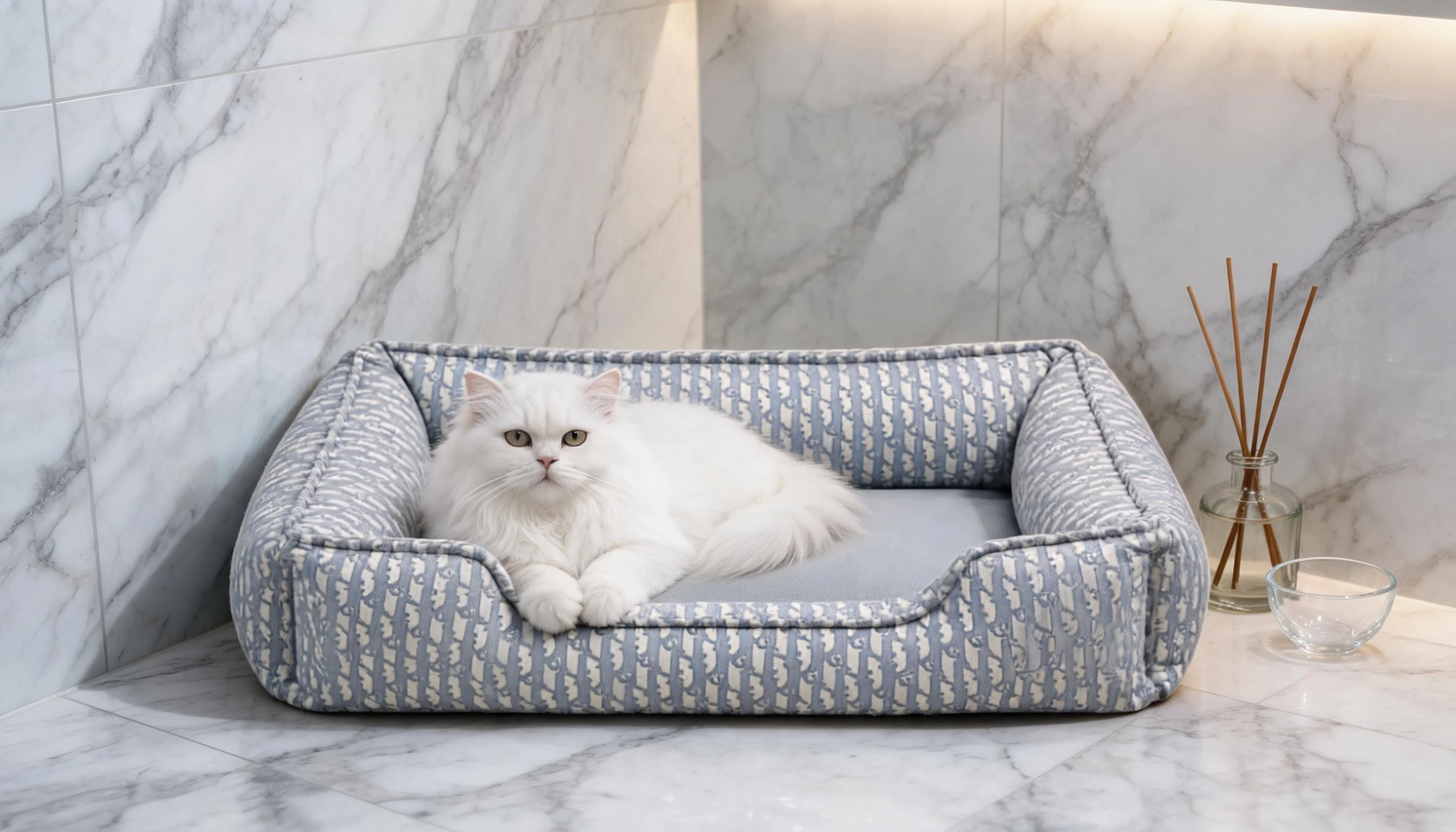 时尚花纹皮革猫窝 · 浴室大理石角落 · GuardHound